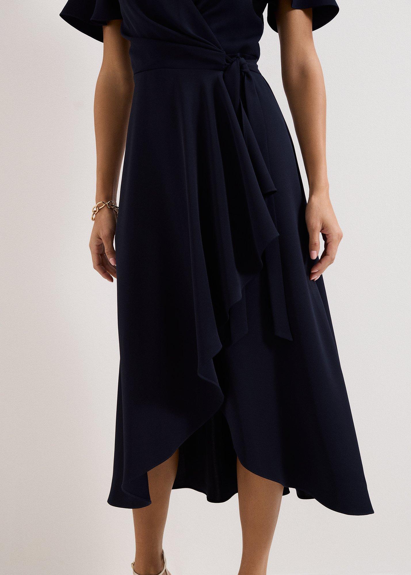 Julissa Navy Frill Wrap Dress