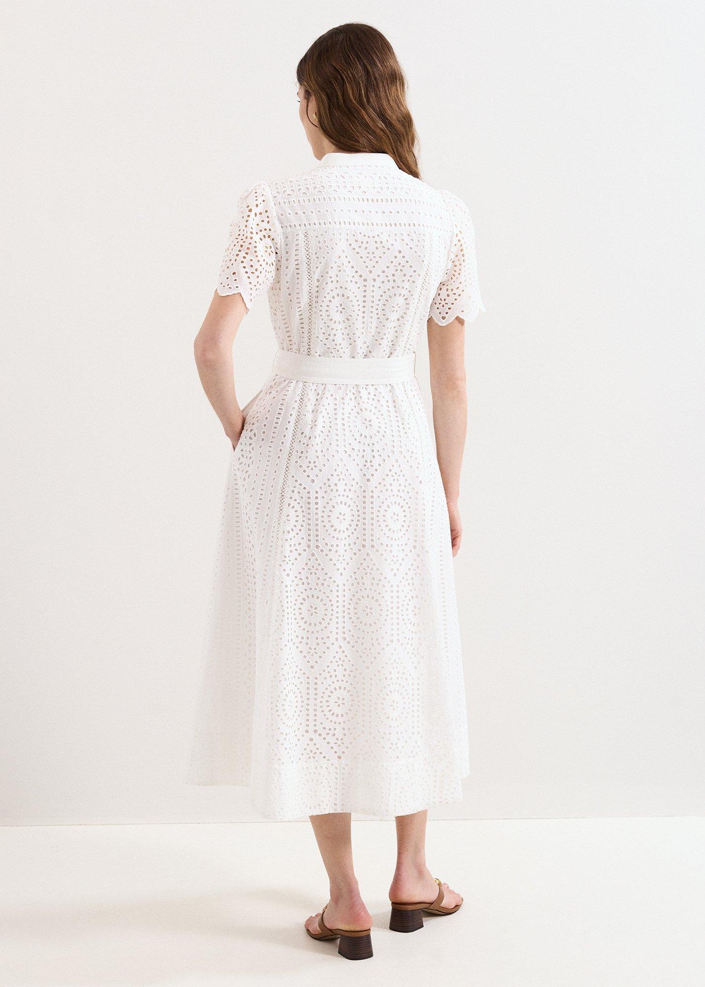 Aletta White Broderie Shirt Midi Dress