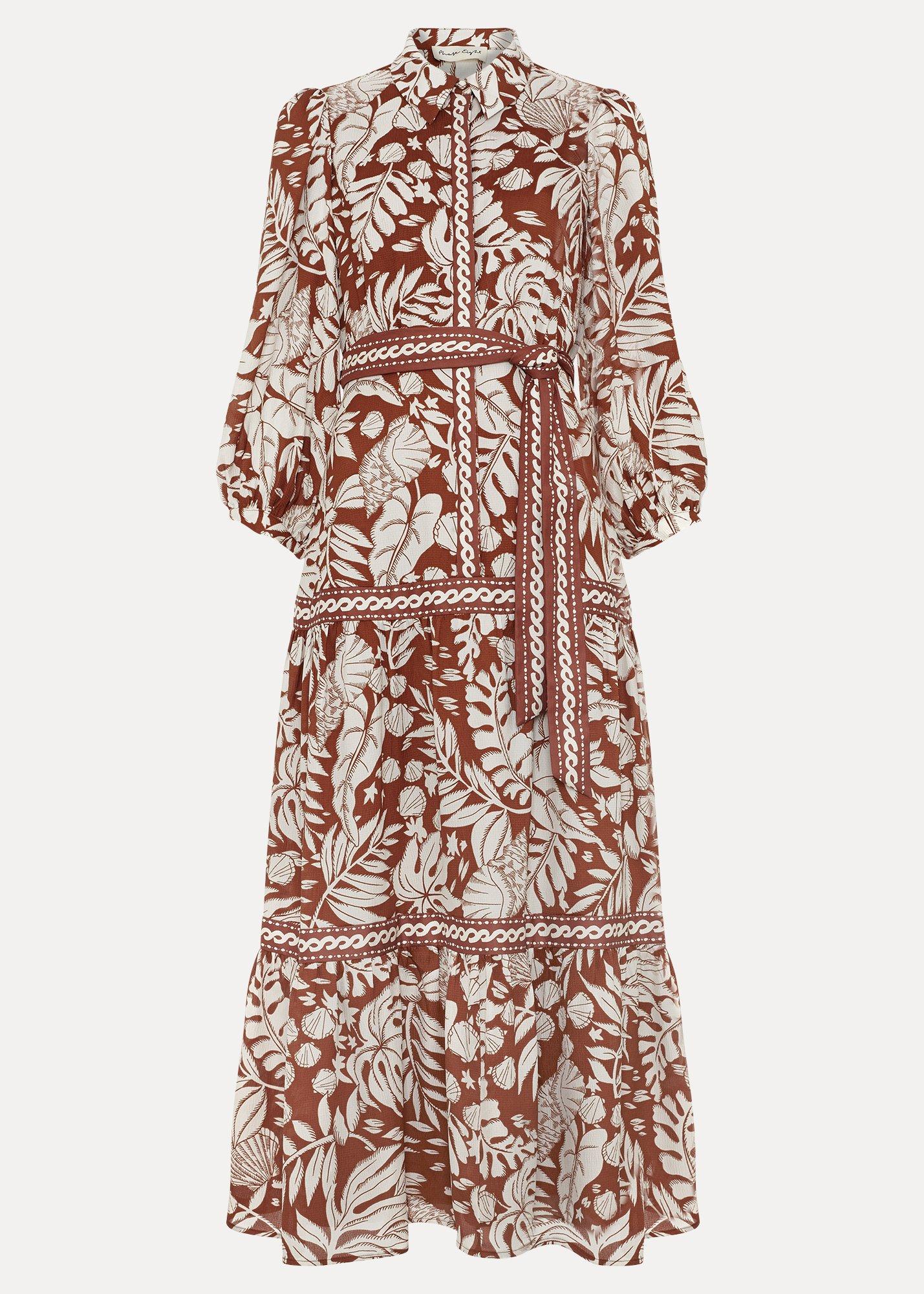 Petite Coralie Tan Print Midi Dress