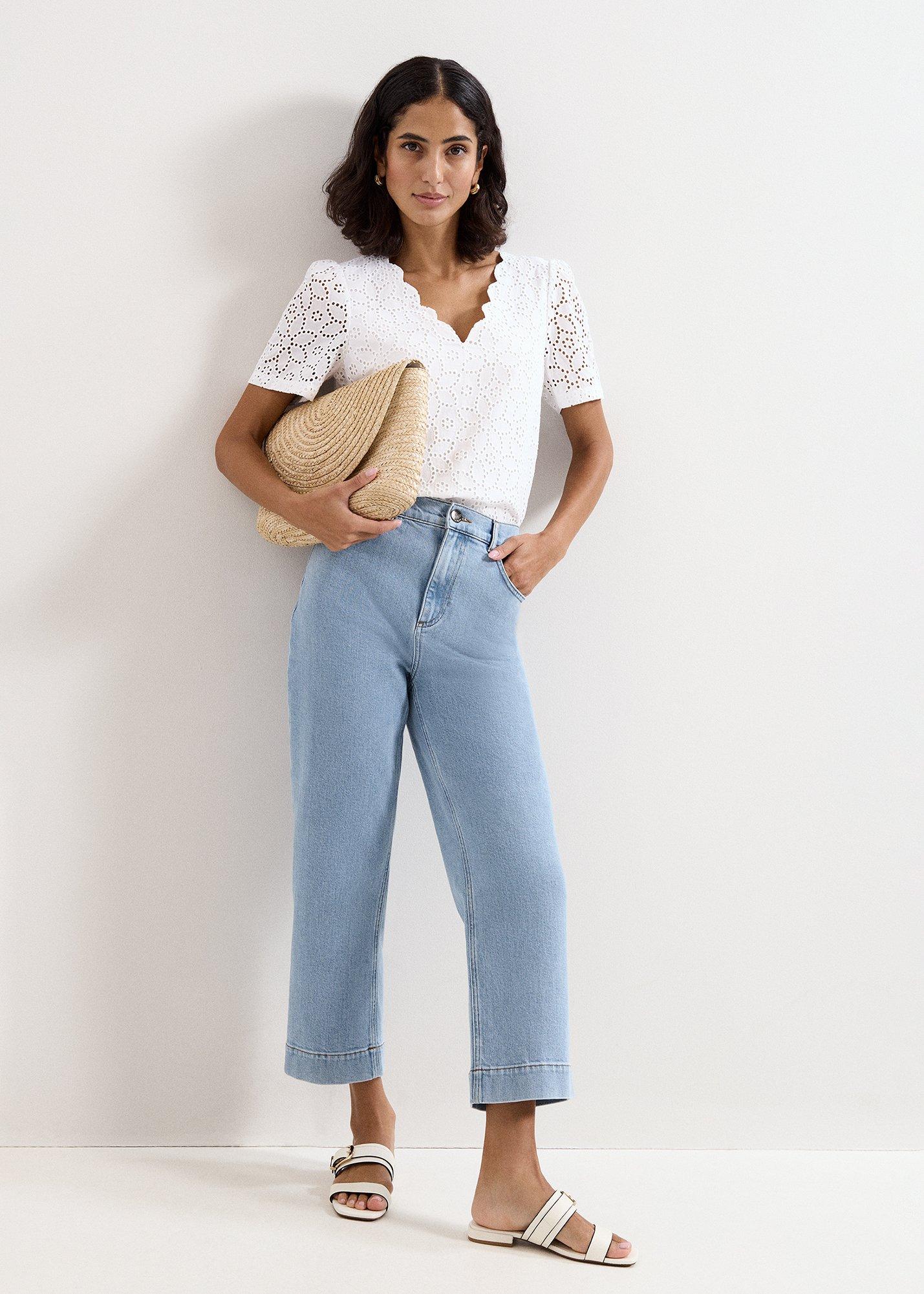 Freya White Broderie Scallop T Shirt