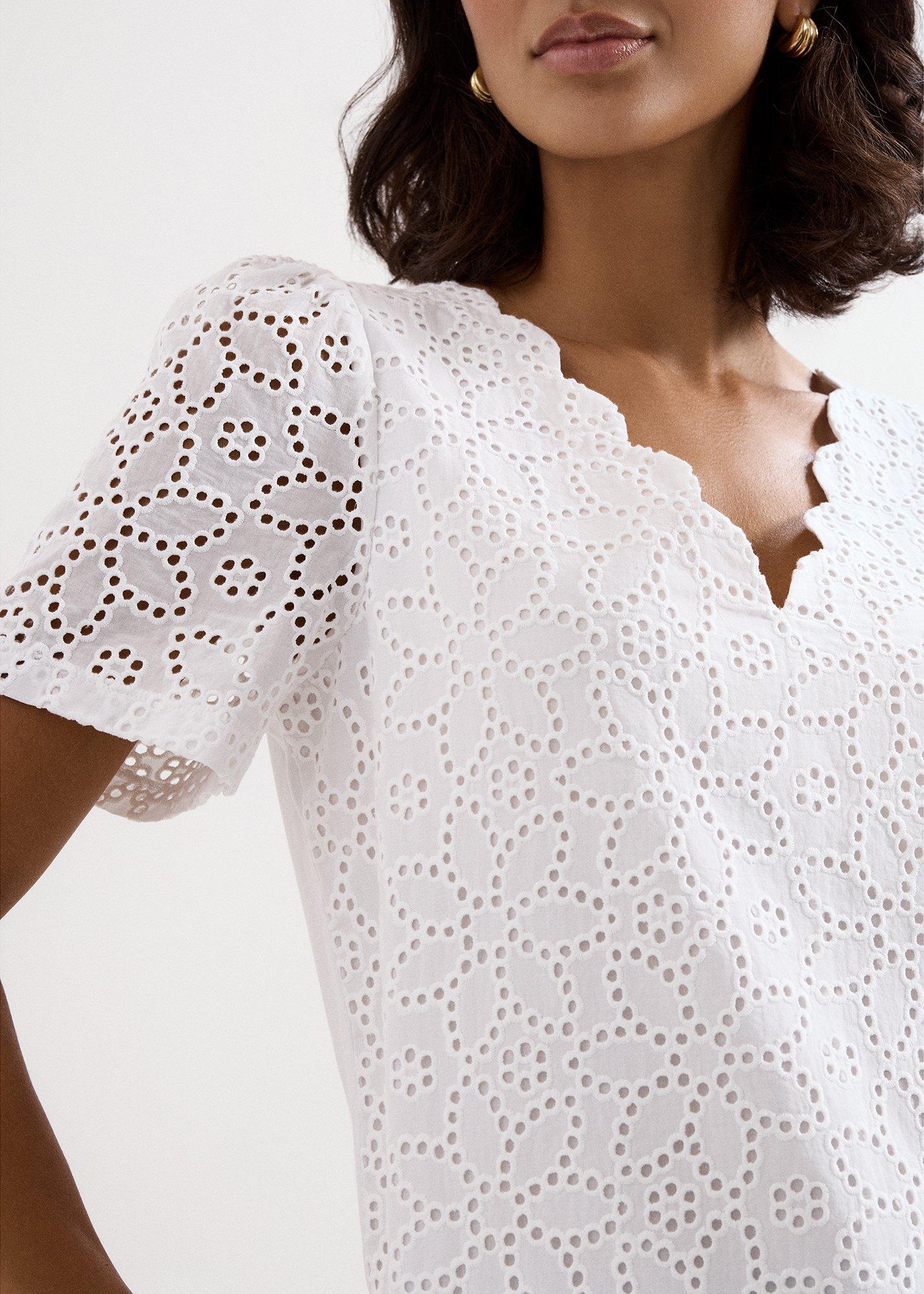 Freya White Broderie Scallop T Shirt