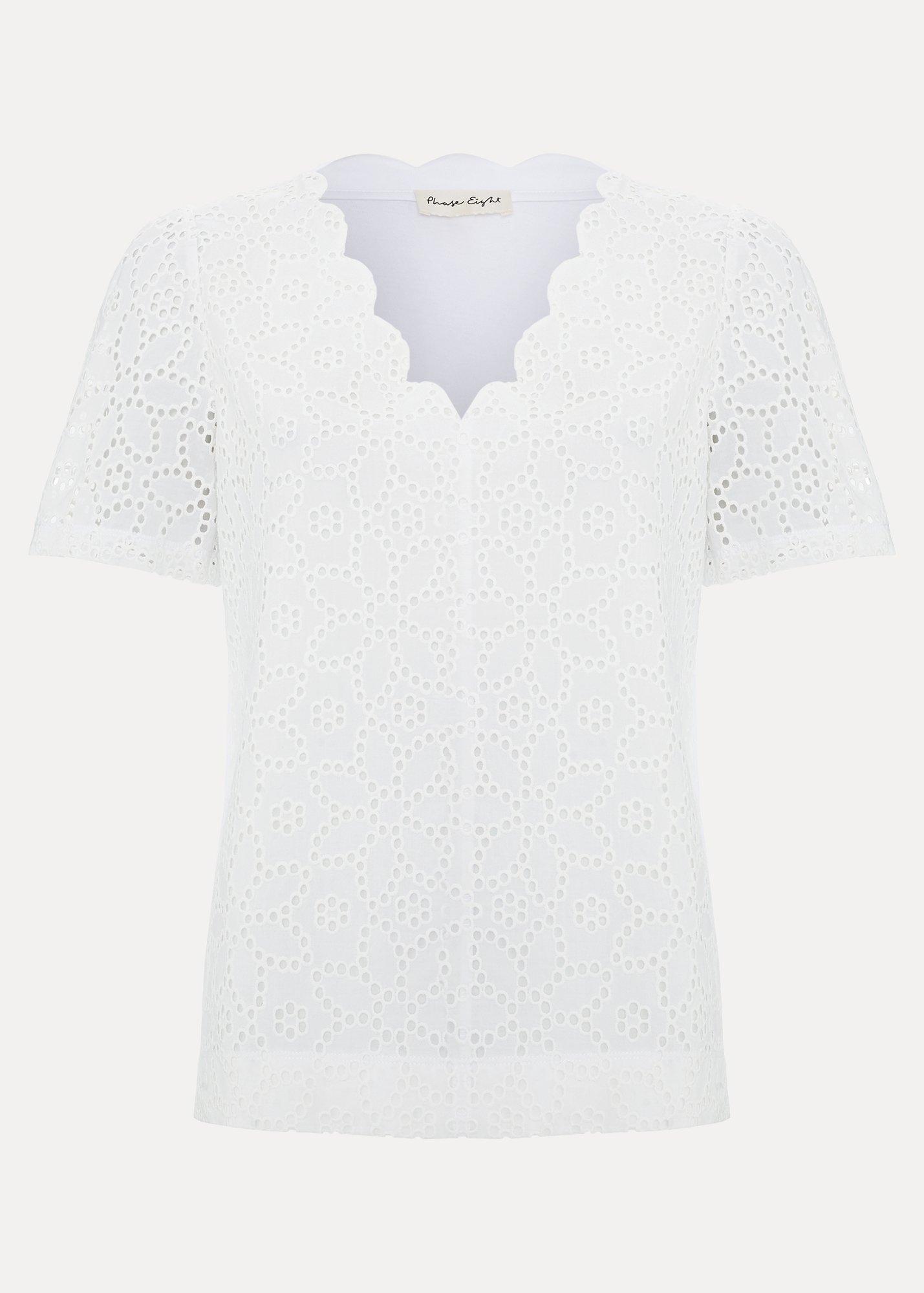 Freya White Broderie Scallop T Shirt