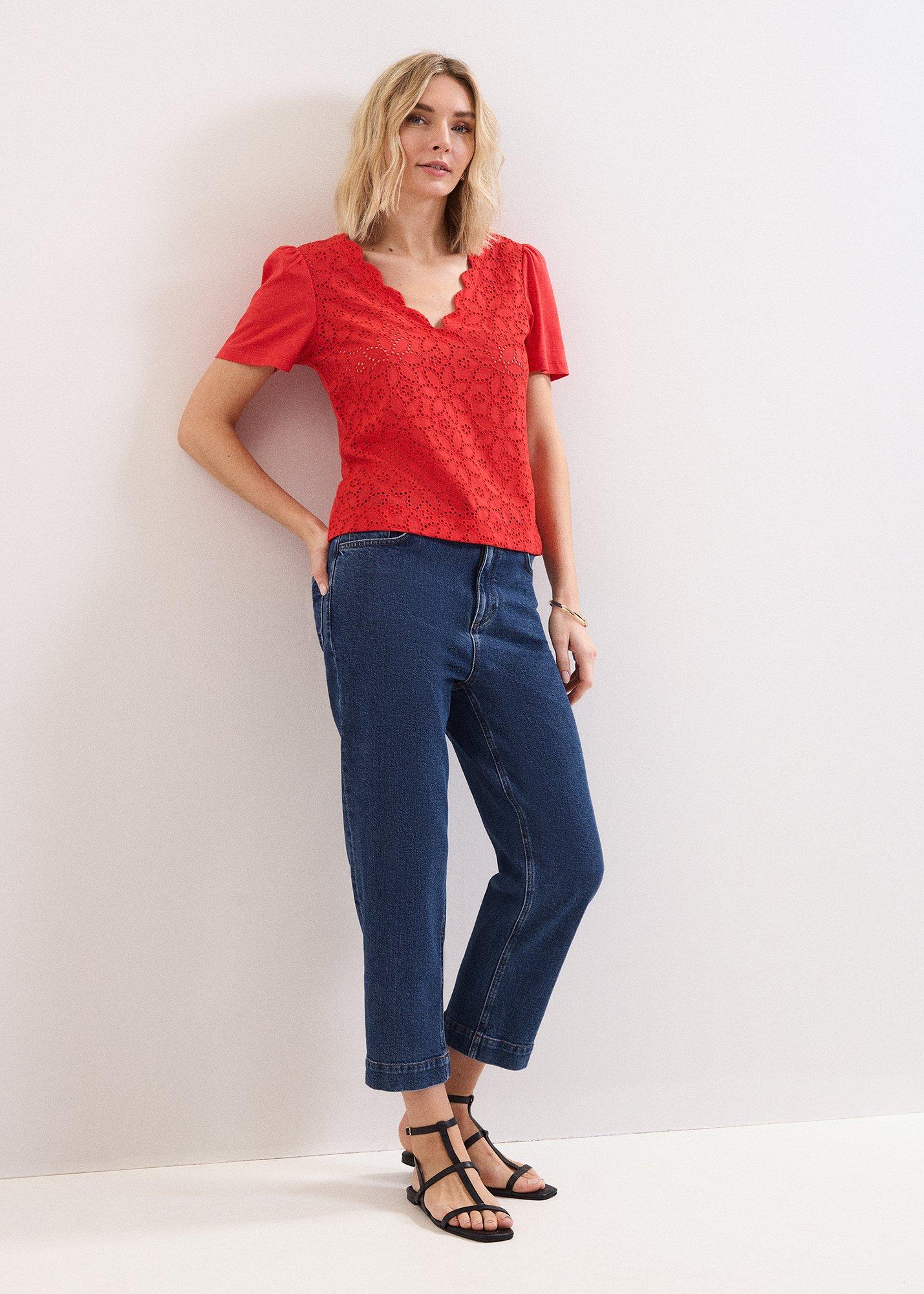Freya Red Broderie Scallop T Shirt
