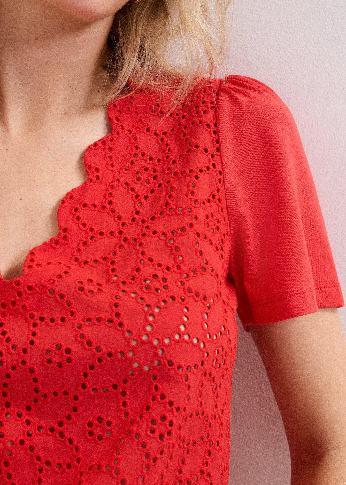 Freya Red Broderie Scallop T Shirt