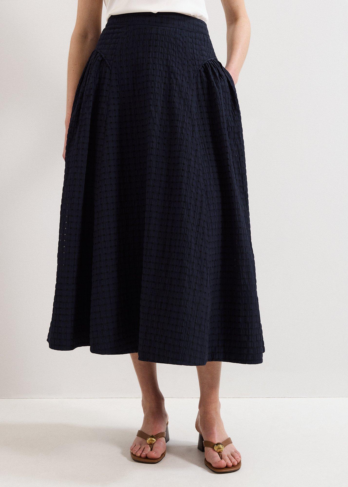 Carey Navy Check A Line Skirt 