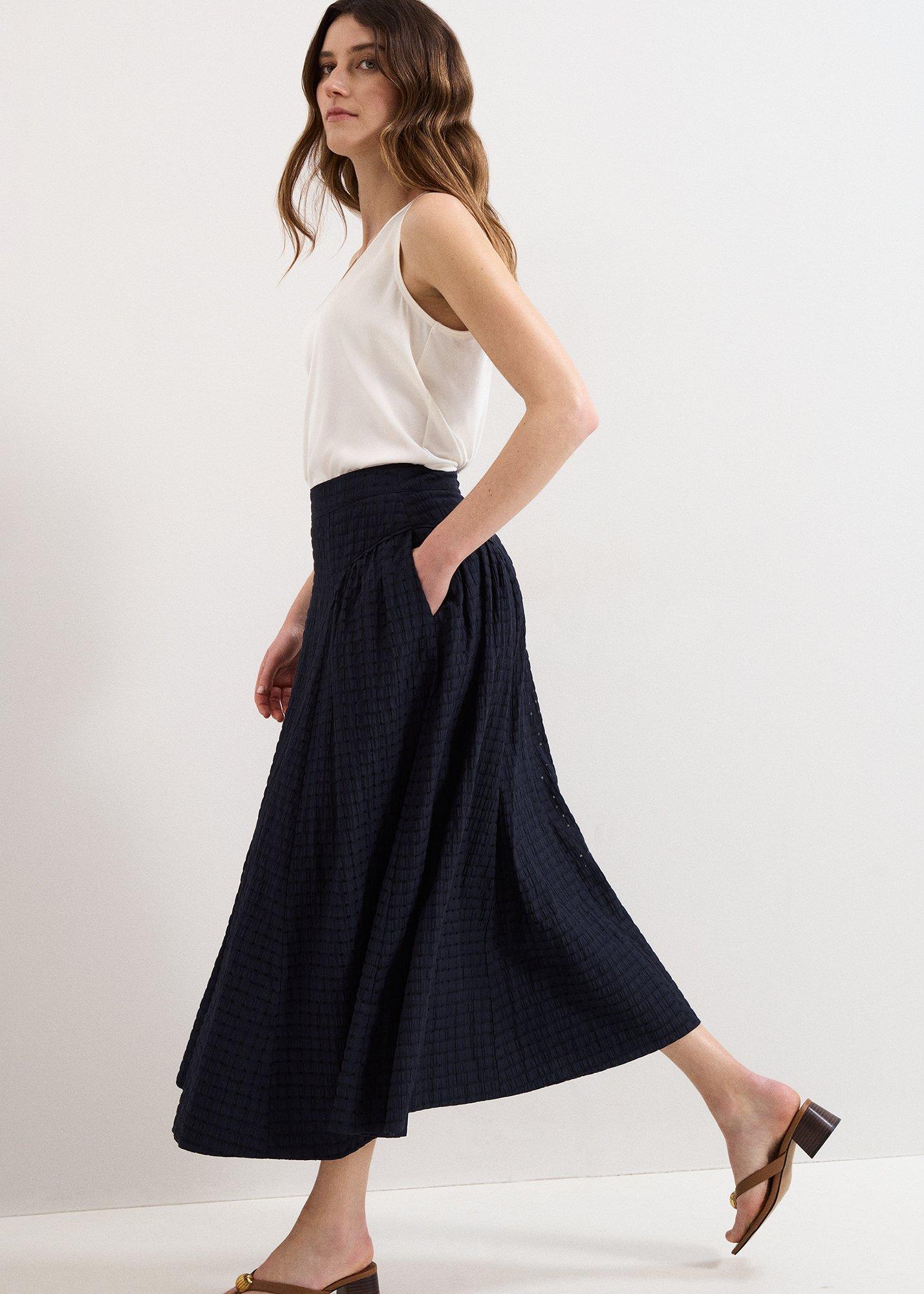 Carey Navy Check A Line Skirt 