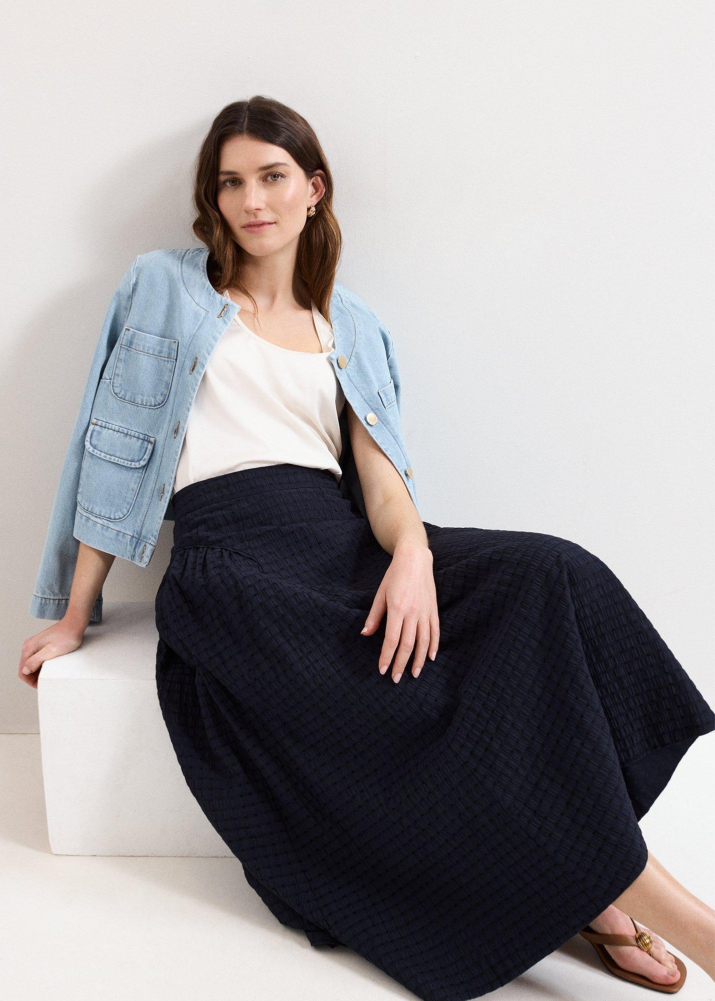 Carey Navy Check A Line Skirt 