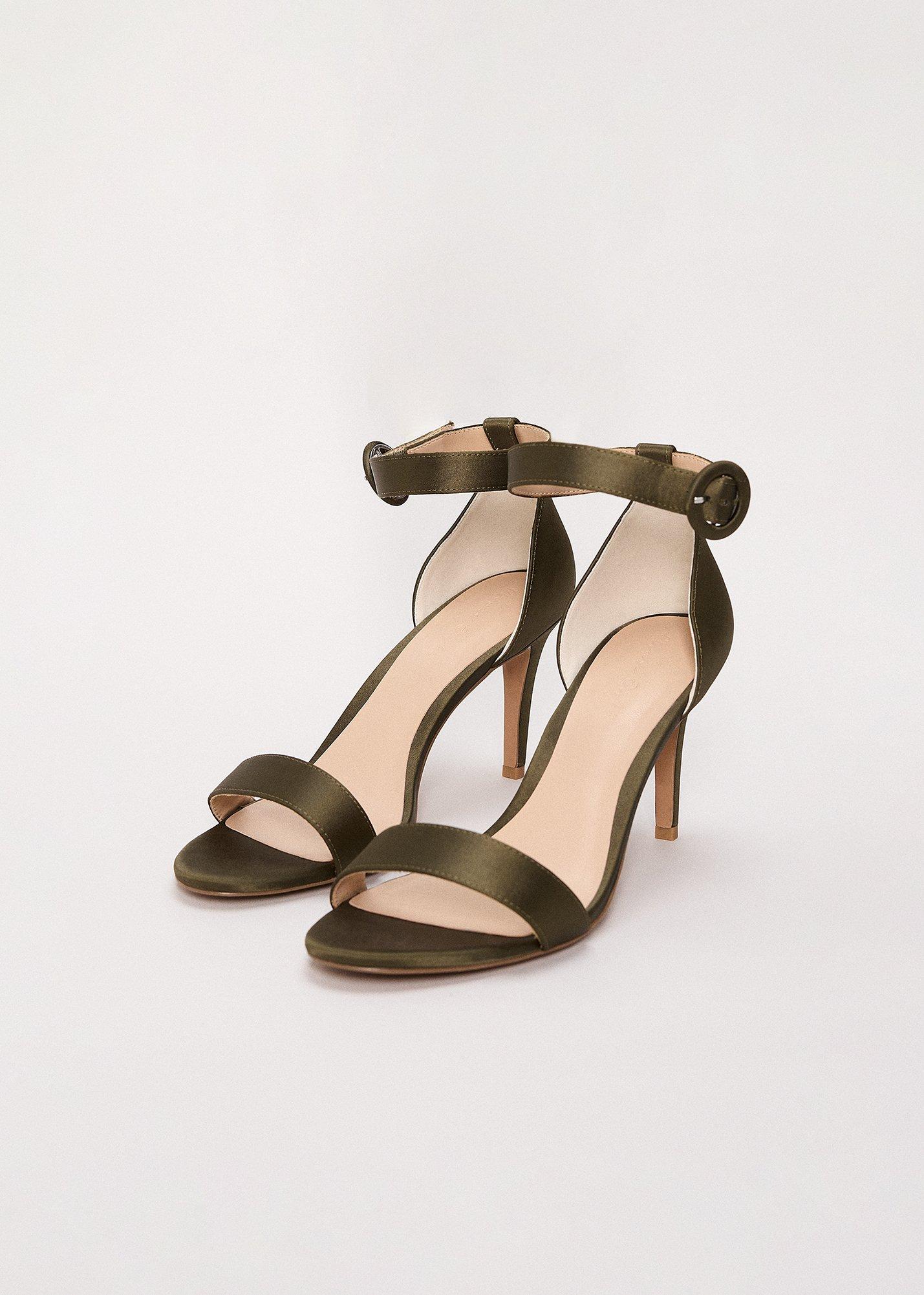 Satin Ankle Strap Heeled Sandals 