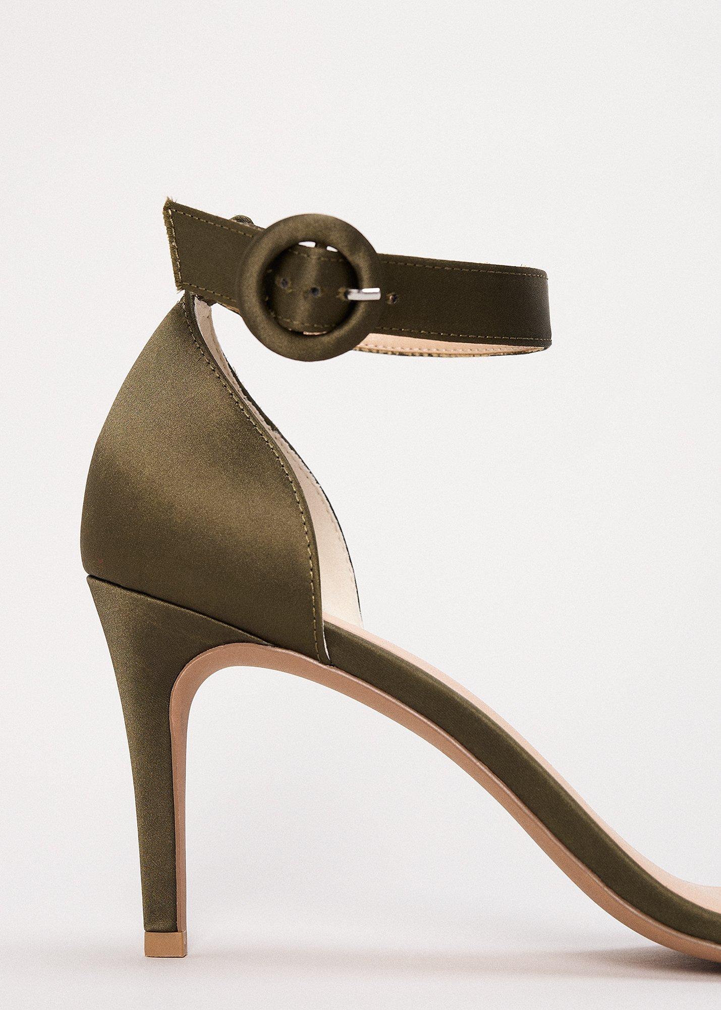 Satin Ankle Strap Heeled Sandals 