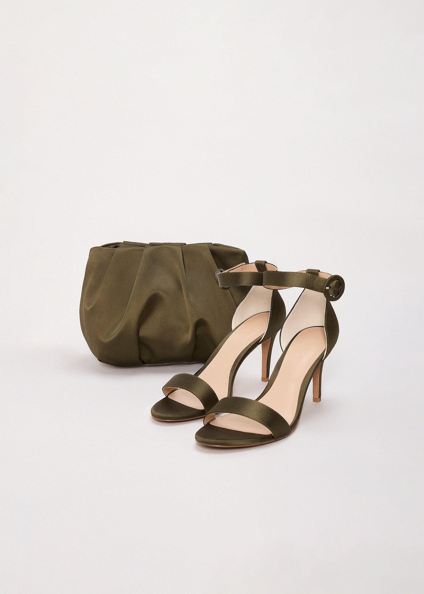 Satin Ankle Strap Heeled Sandals 