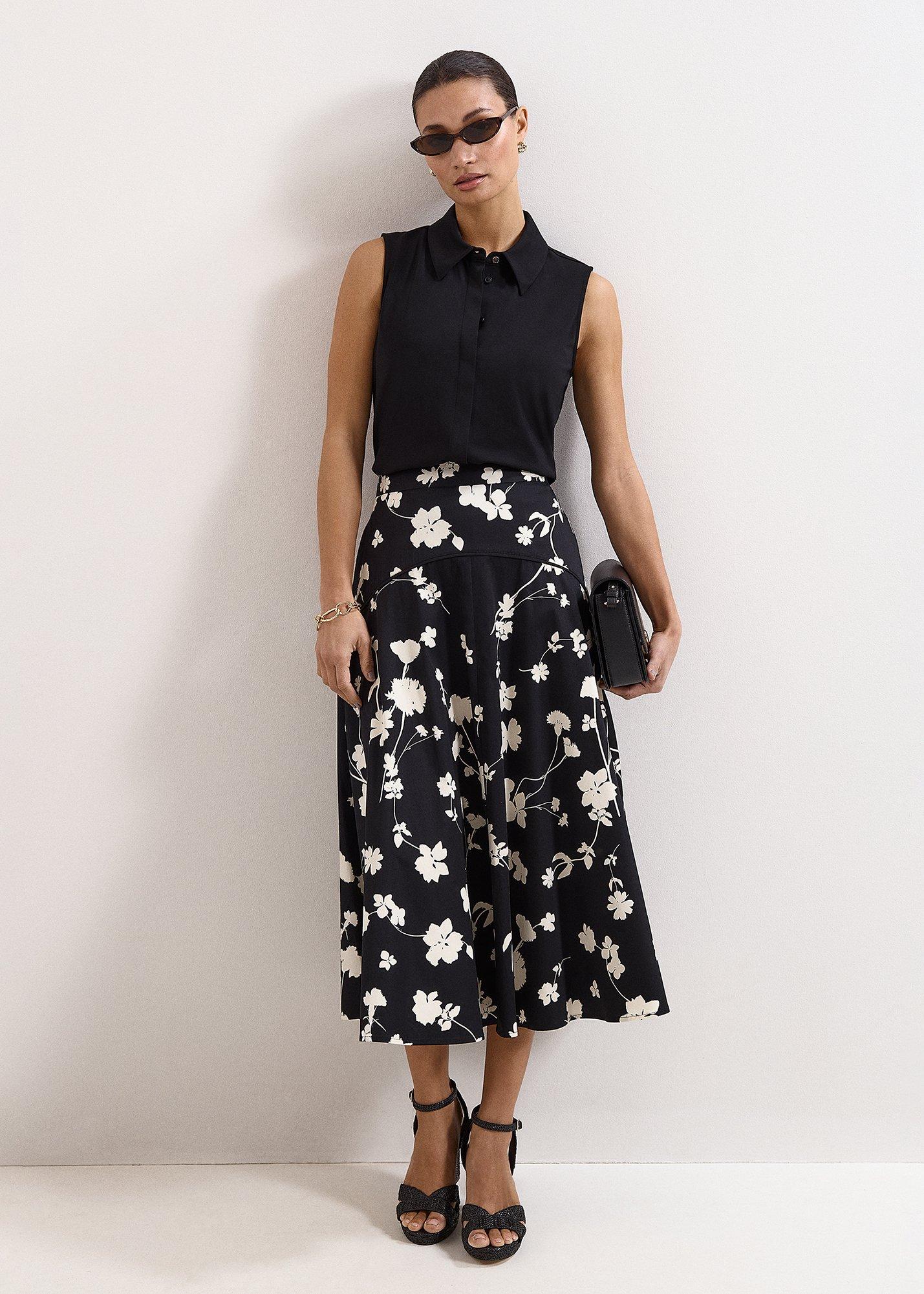 Mavis Black Floral Print Skirt