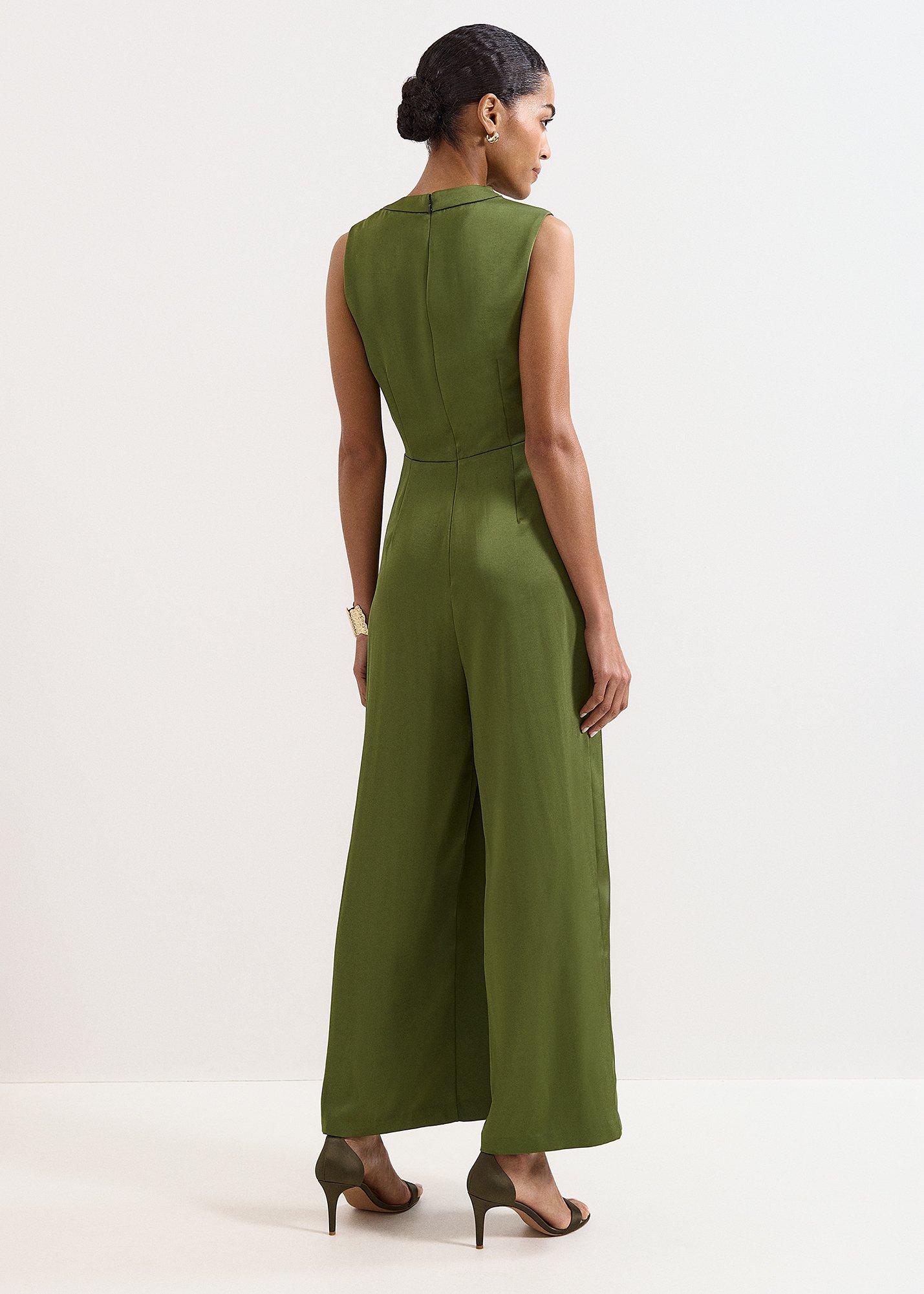 Avril Olive Satin Jumpsuit 