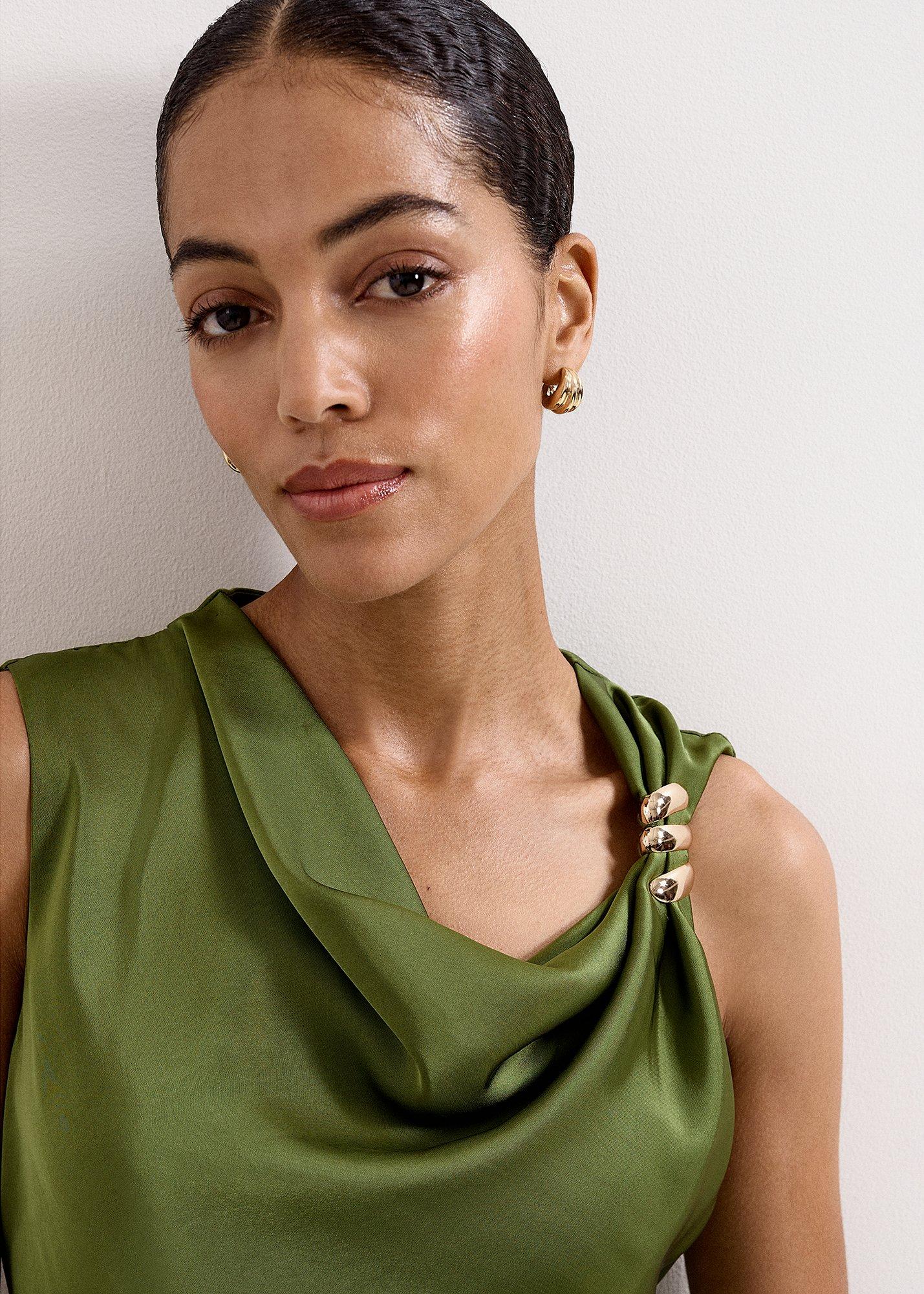 Avril Olive Satin Jumpsuit 
