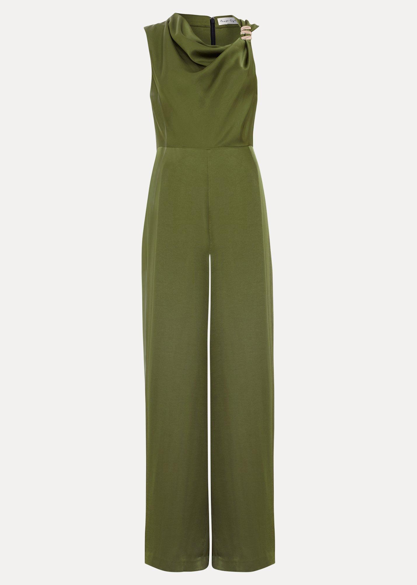 Avril Olive Satin Jumpsuit 