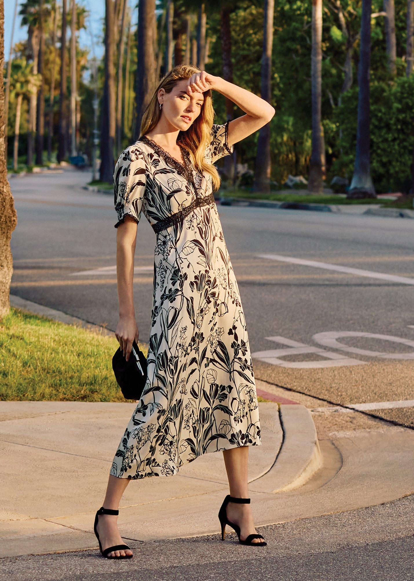 Feyre Ivory Floral Lace Trim Slip Dress