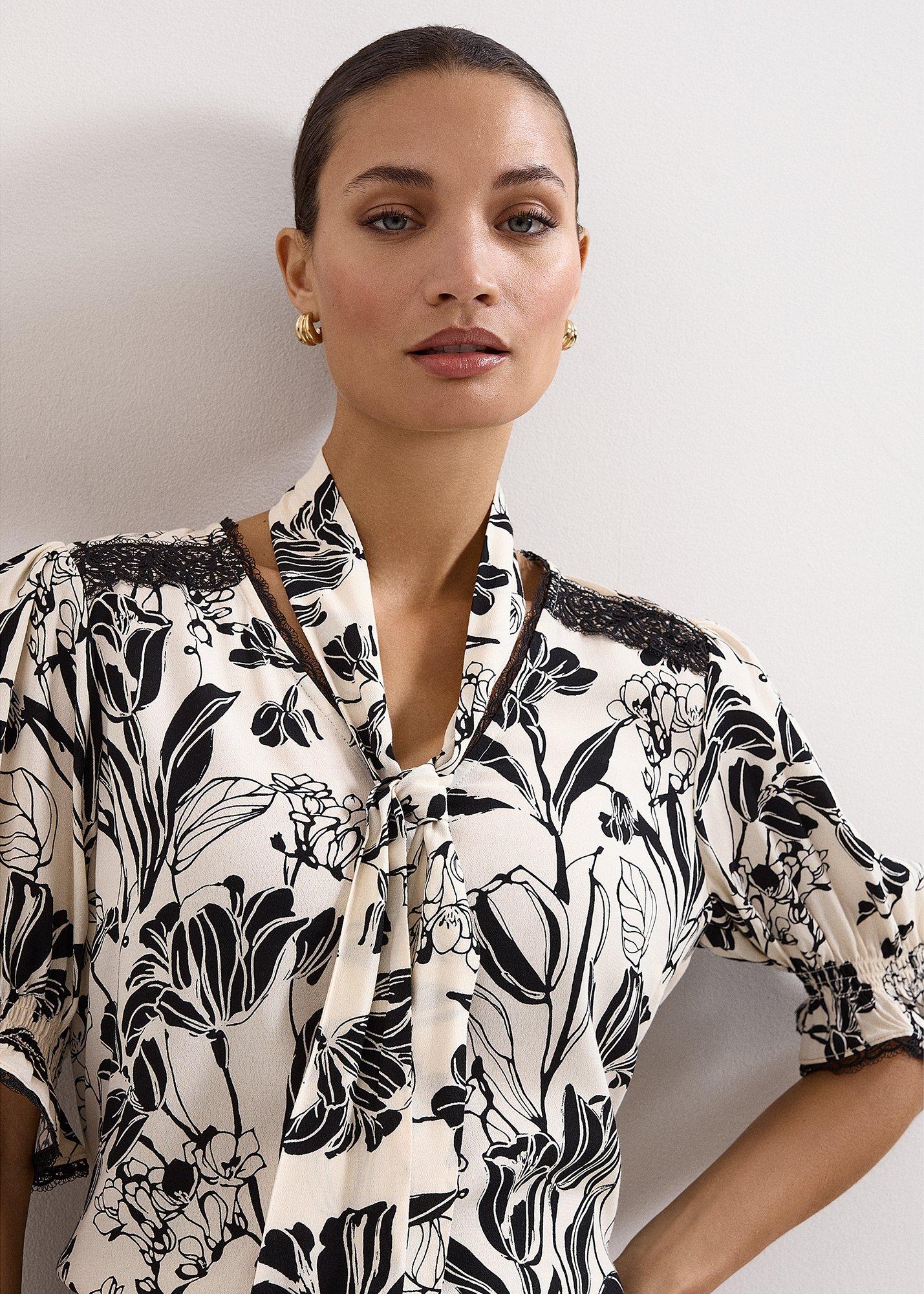 Aisra Lace Trim Printed Blouse