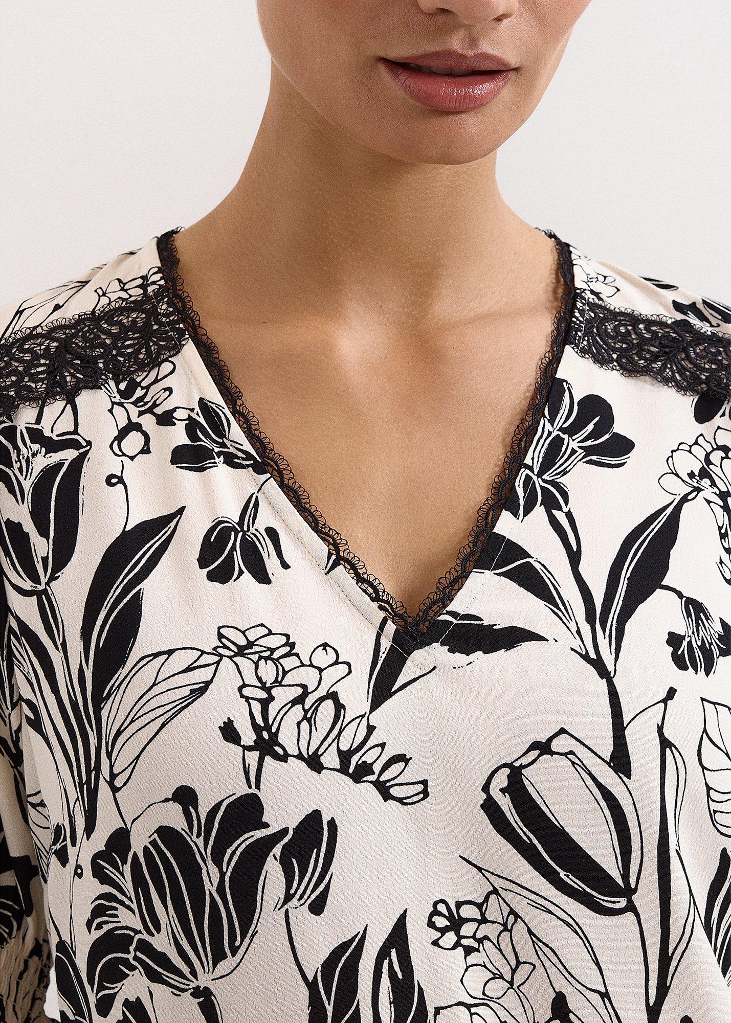 Aisra Lace Trim Printed Blouse