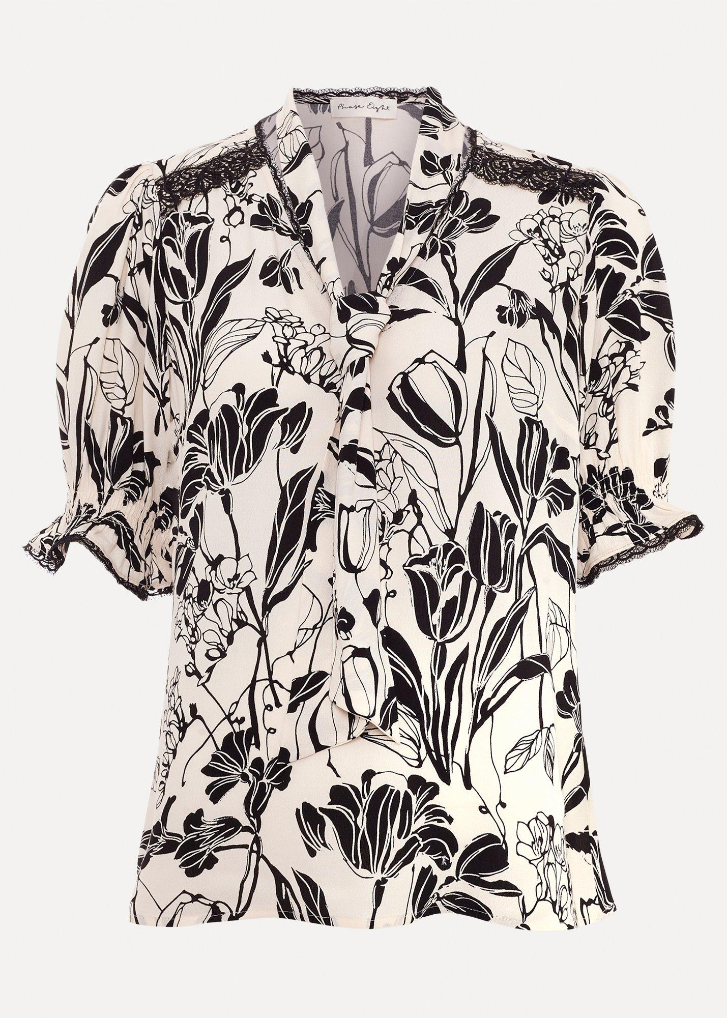 Aisra Lace Trim Printed Blouse