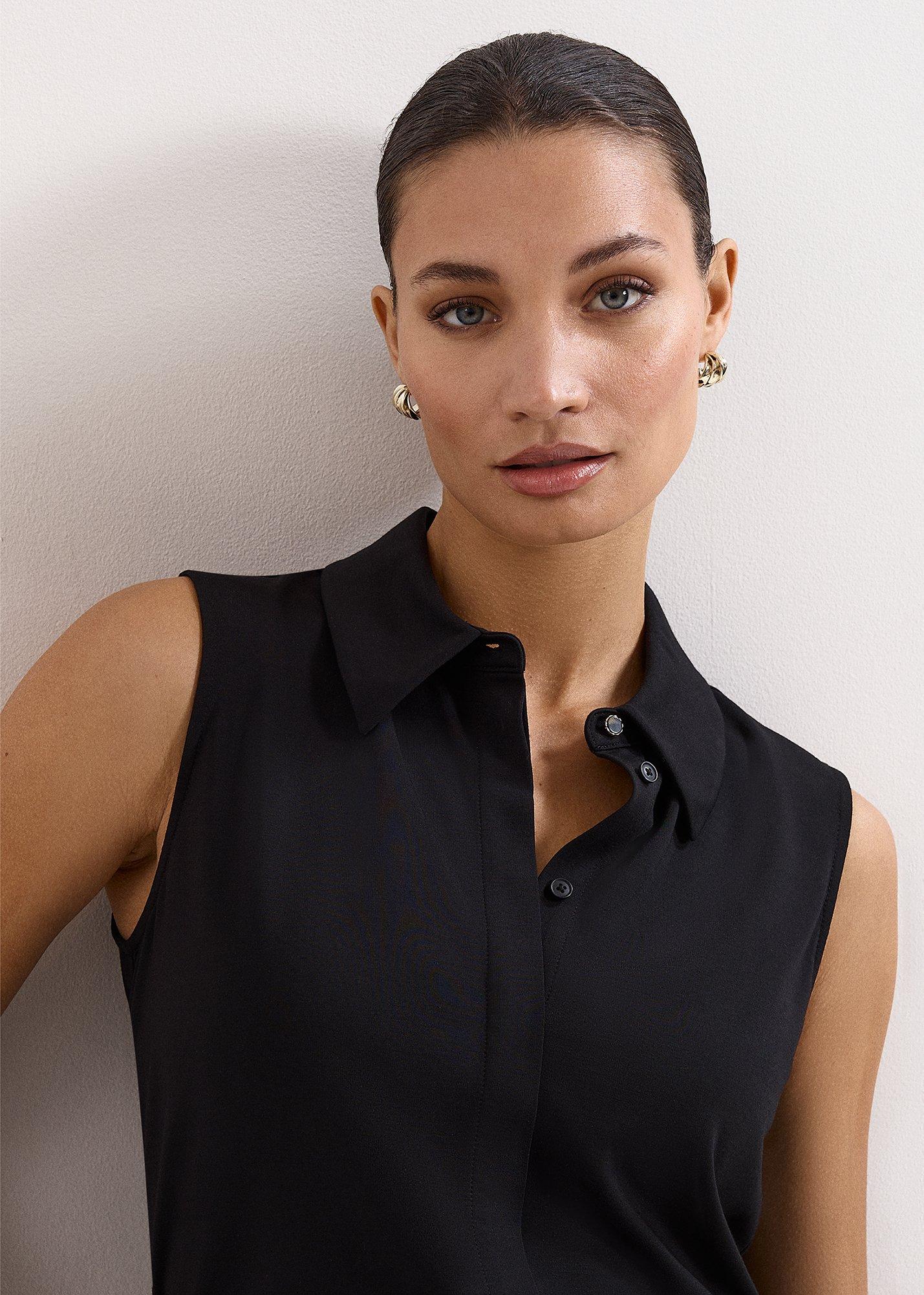 Helena Black Detail Collared Top