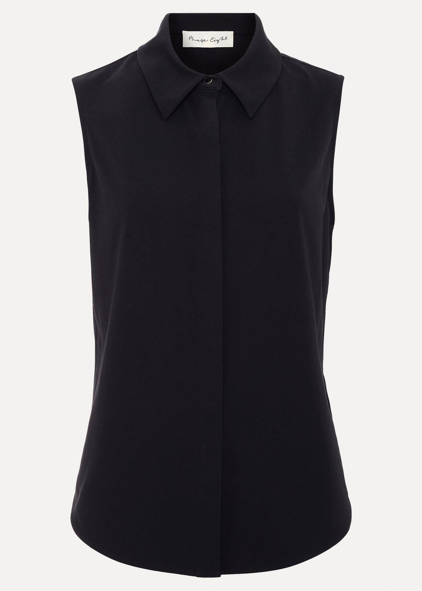 Helena Black Detail Collared Top