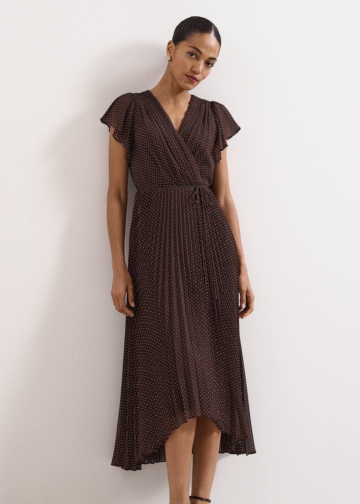 Petite Louisa Pin Spot Wrap Dress