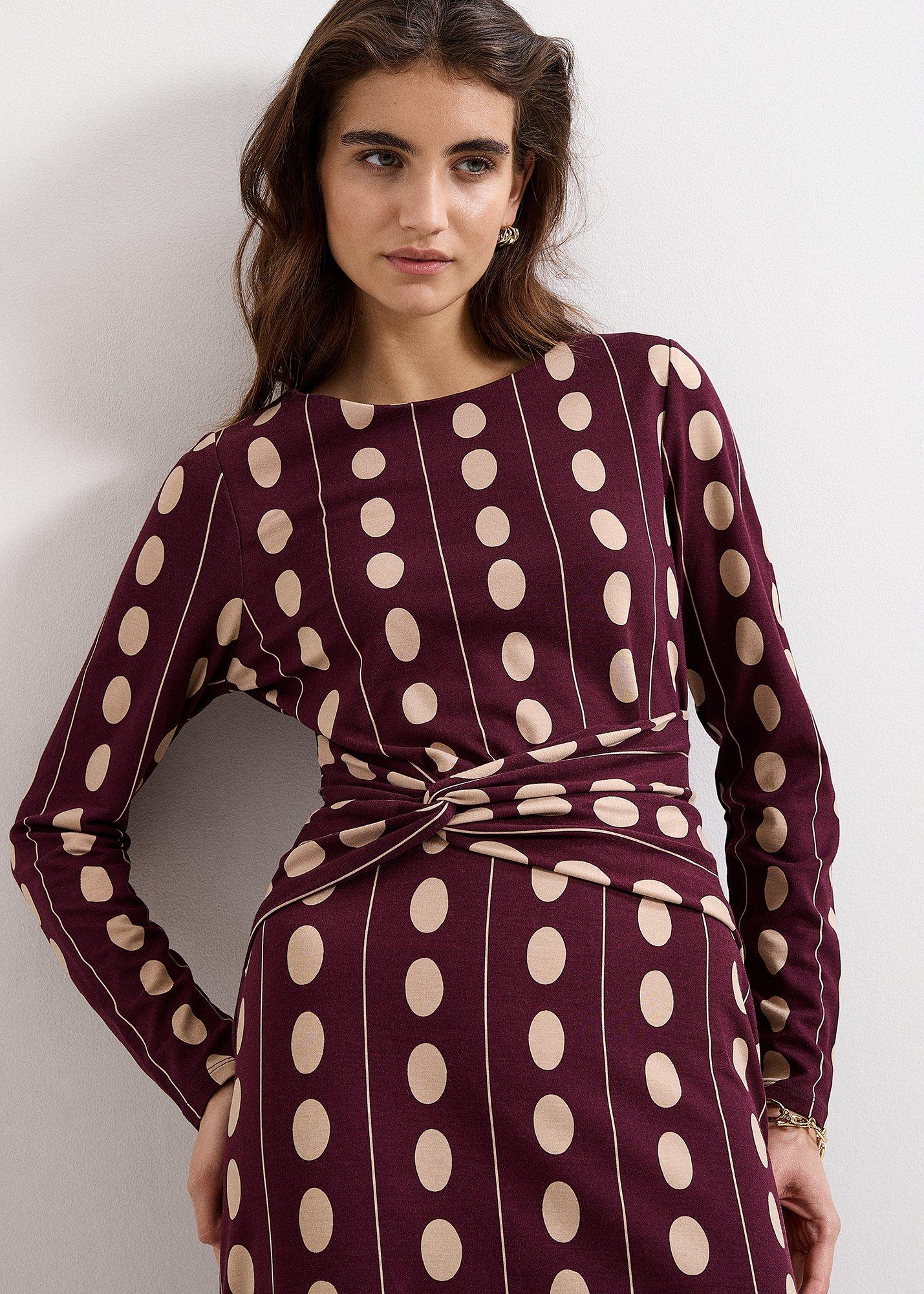 petite-eugenie-burgandy-spot-jersey-midi-dress