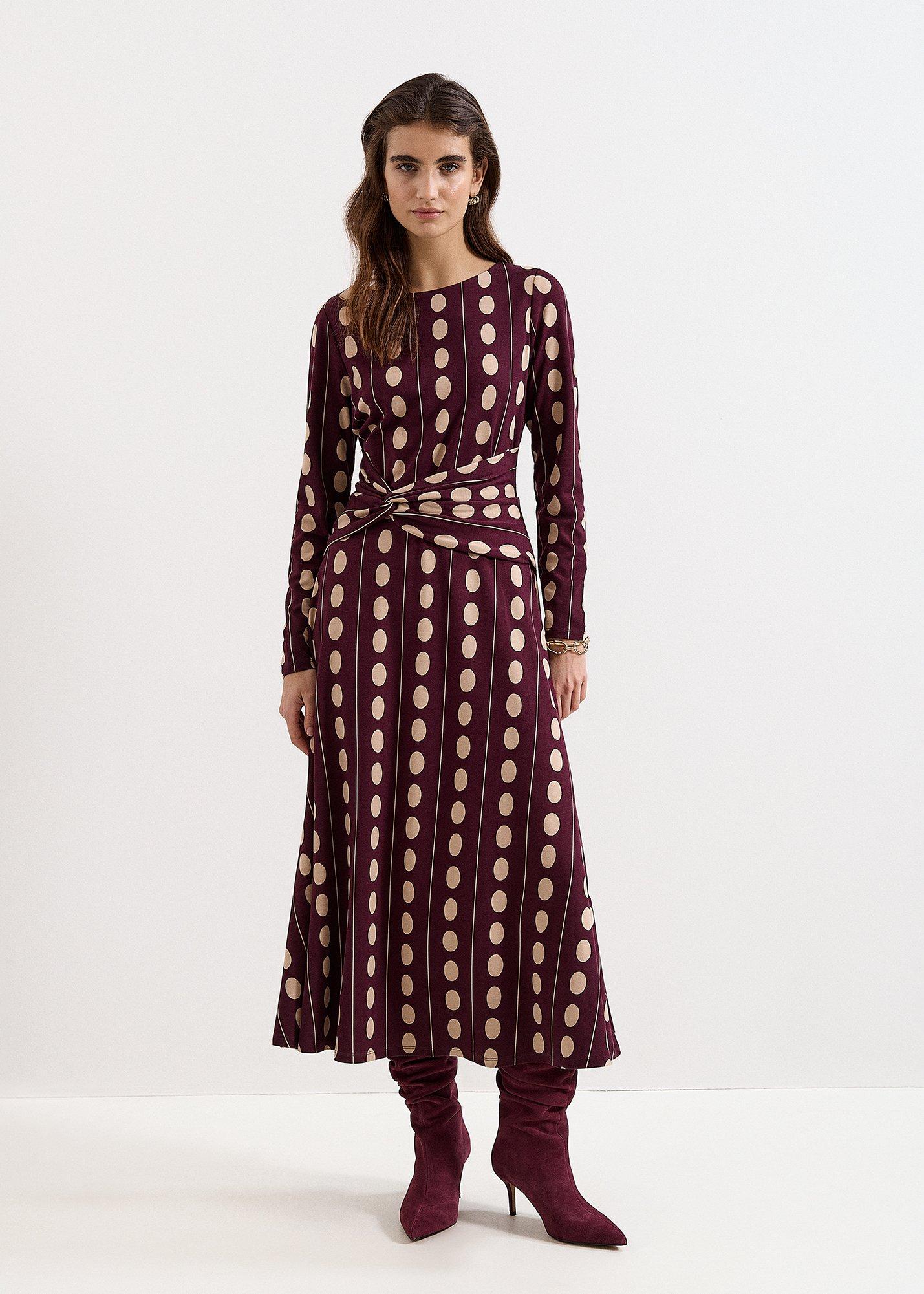 petite-eugenie-burgandy-spot-jersey-midi-dress
