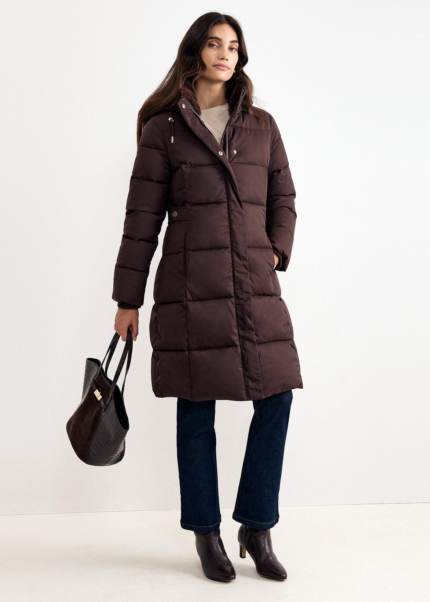 Yasmine Fur Collar Midi Puffer Coat