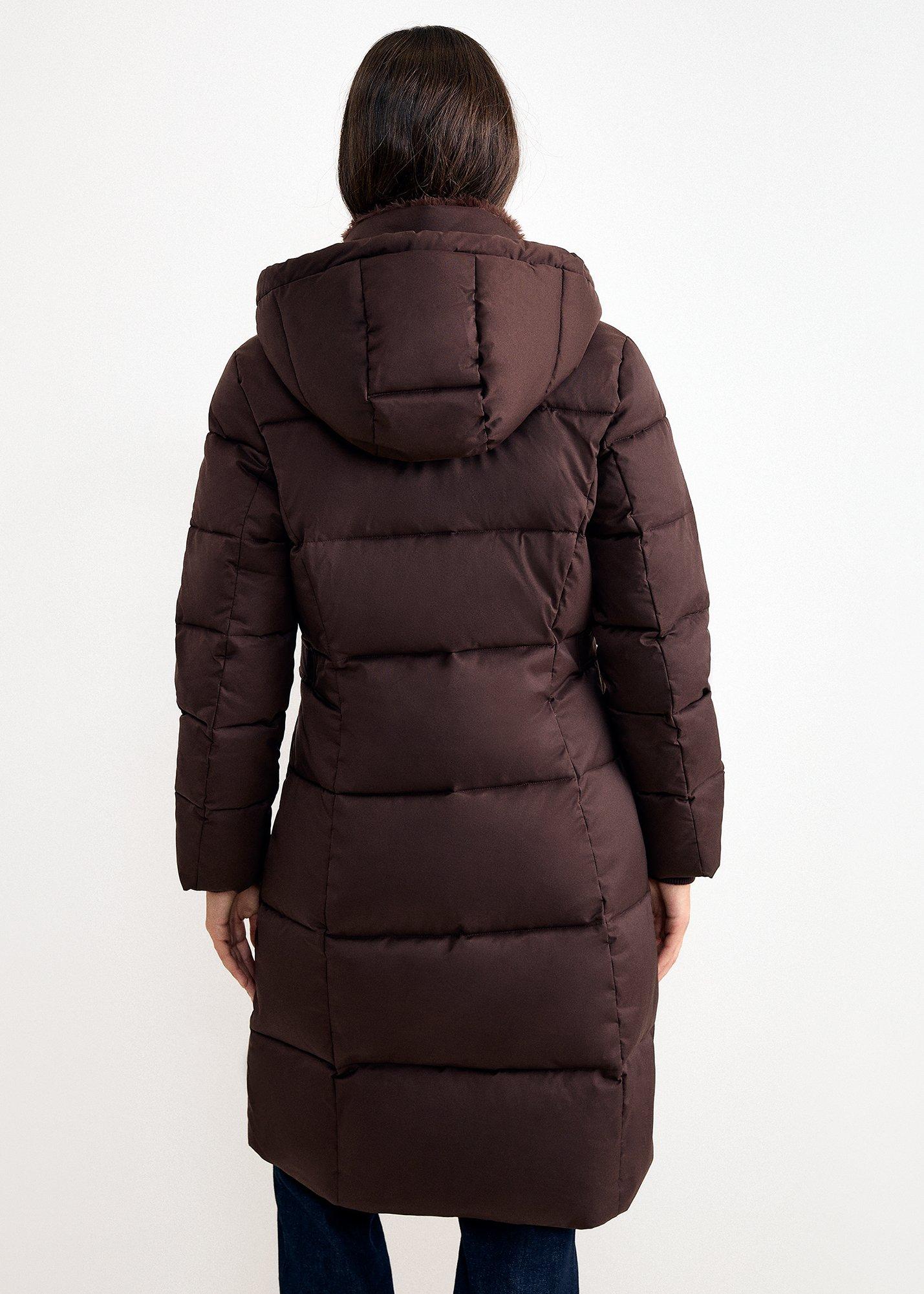 Yasmine Fur Collar Midi Puffer Coat
