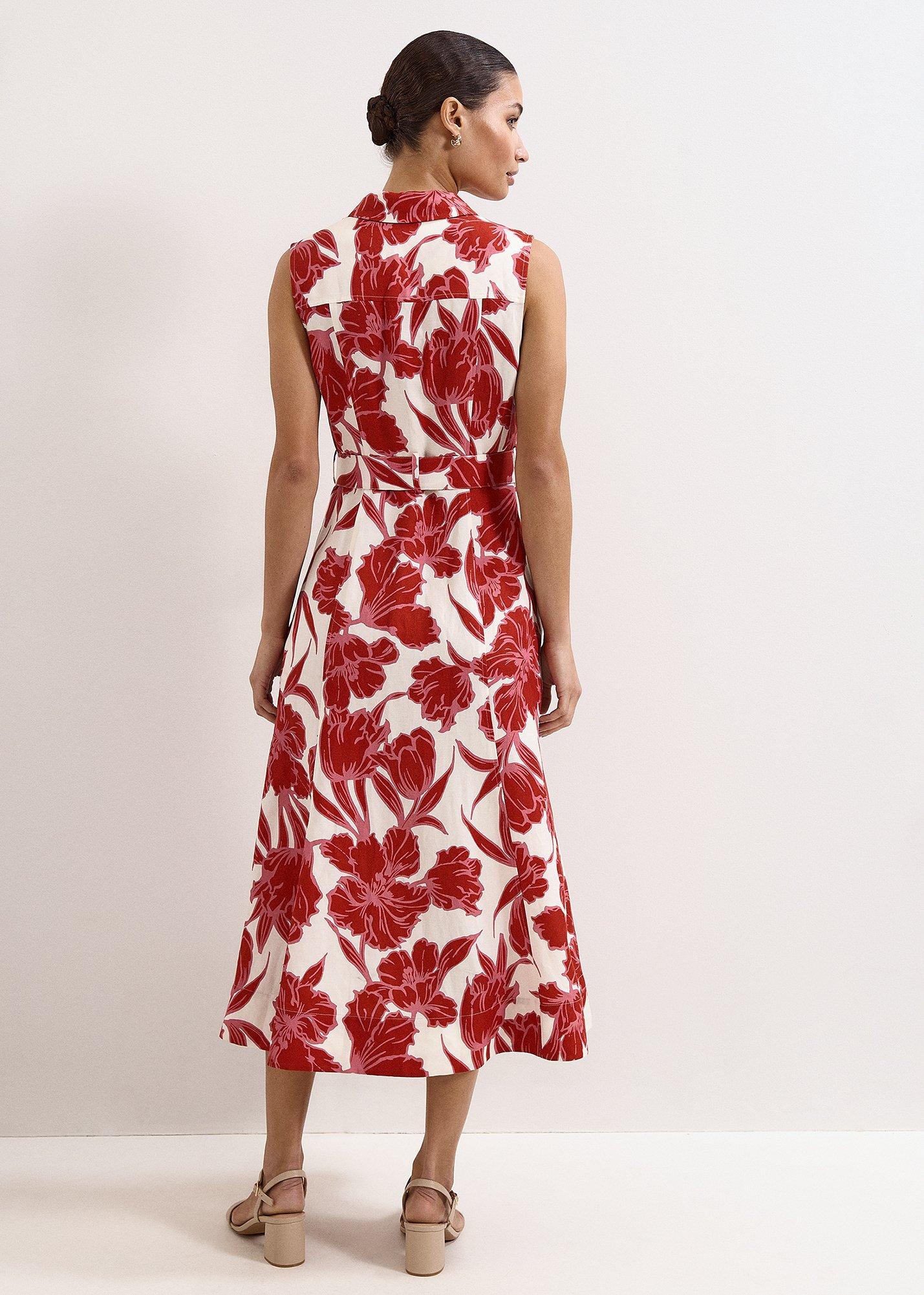 Elspeth Red Floral Linen Midi Dress