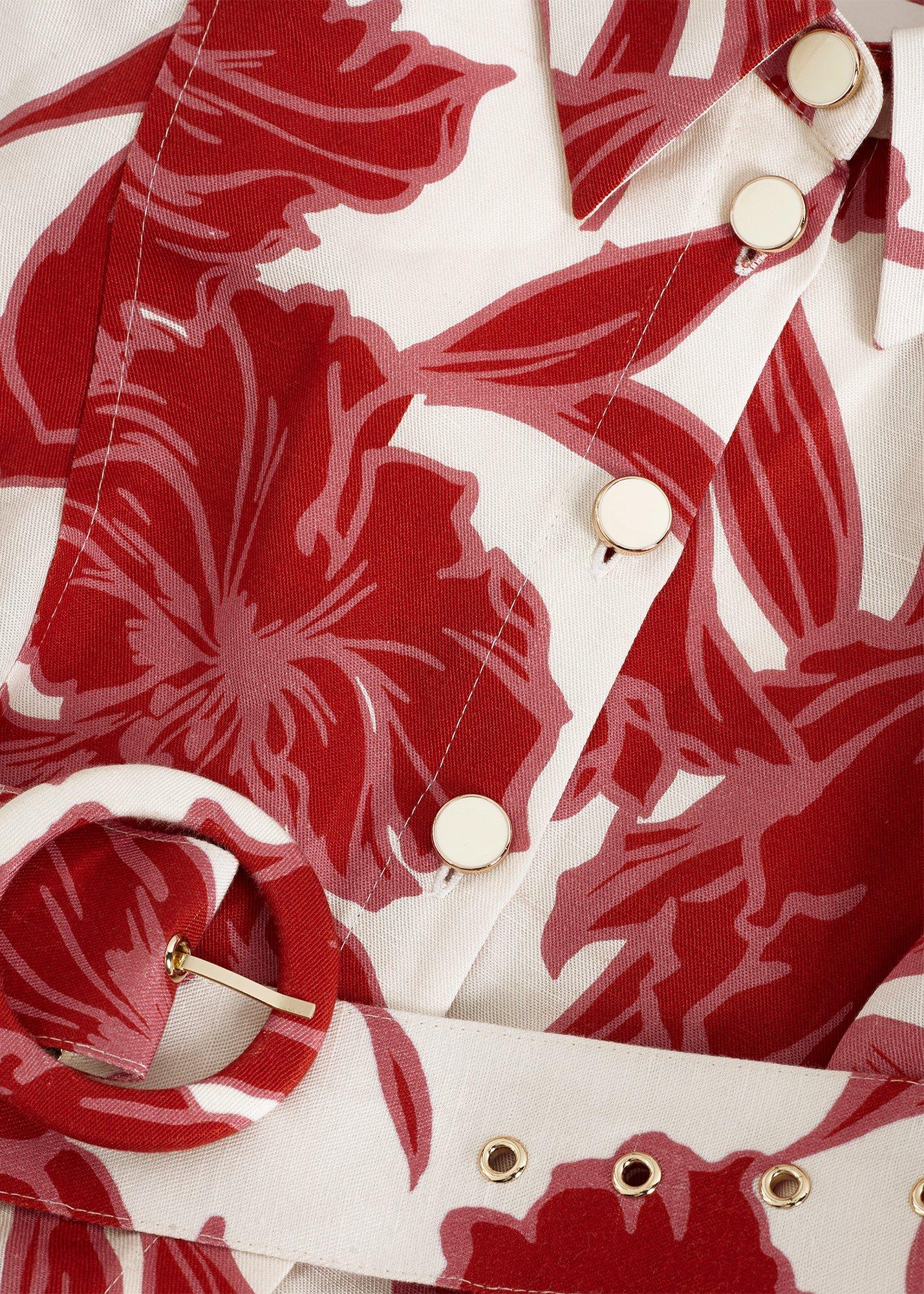 Elspeth Red Floral Linen Midi Dress