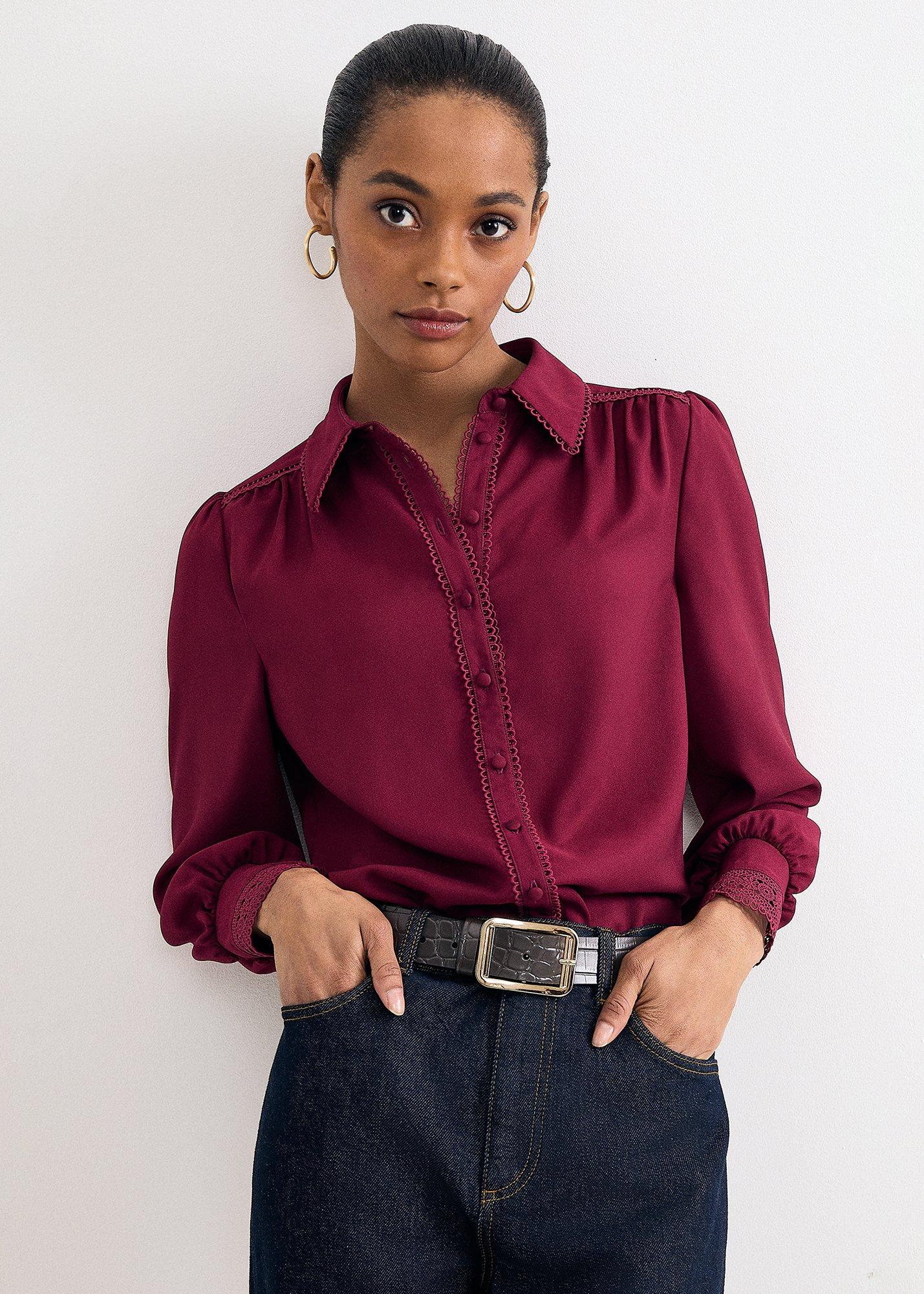 Uma Pink Lace Trim Long Sleeve Shirt