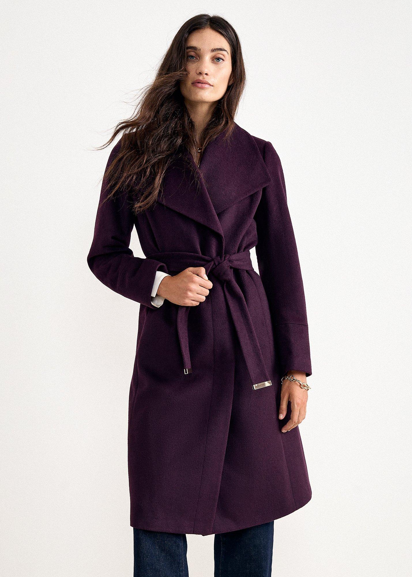 Nicci Dark Burgundy Belted Wool Coat