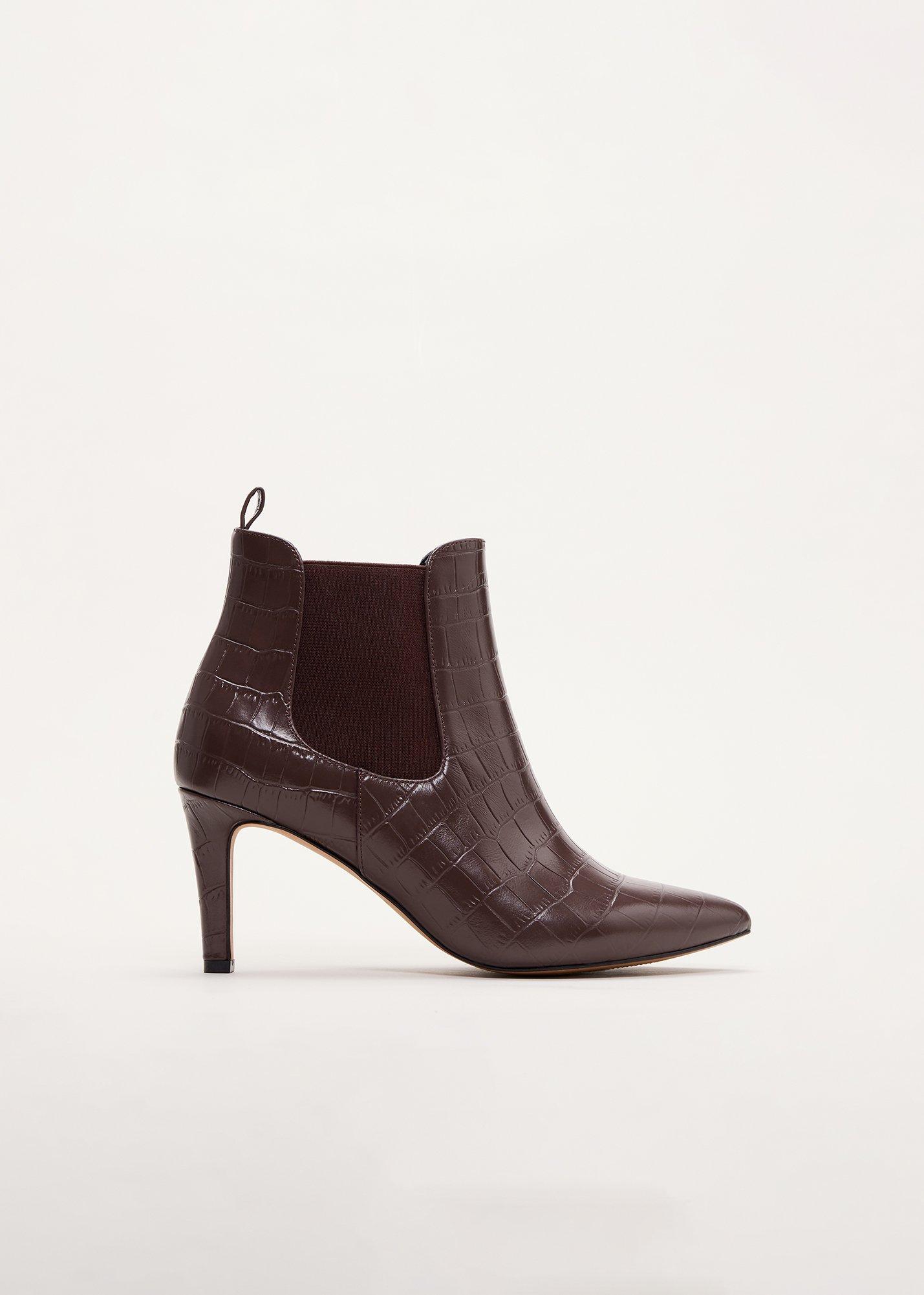 Leather Textured Heeled Ankle Boot