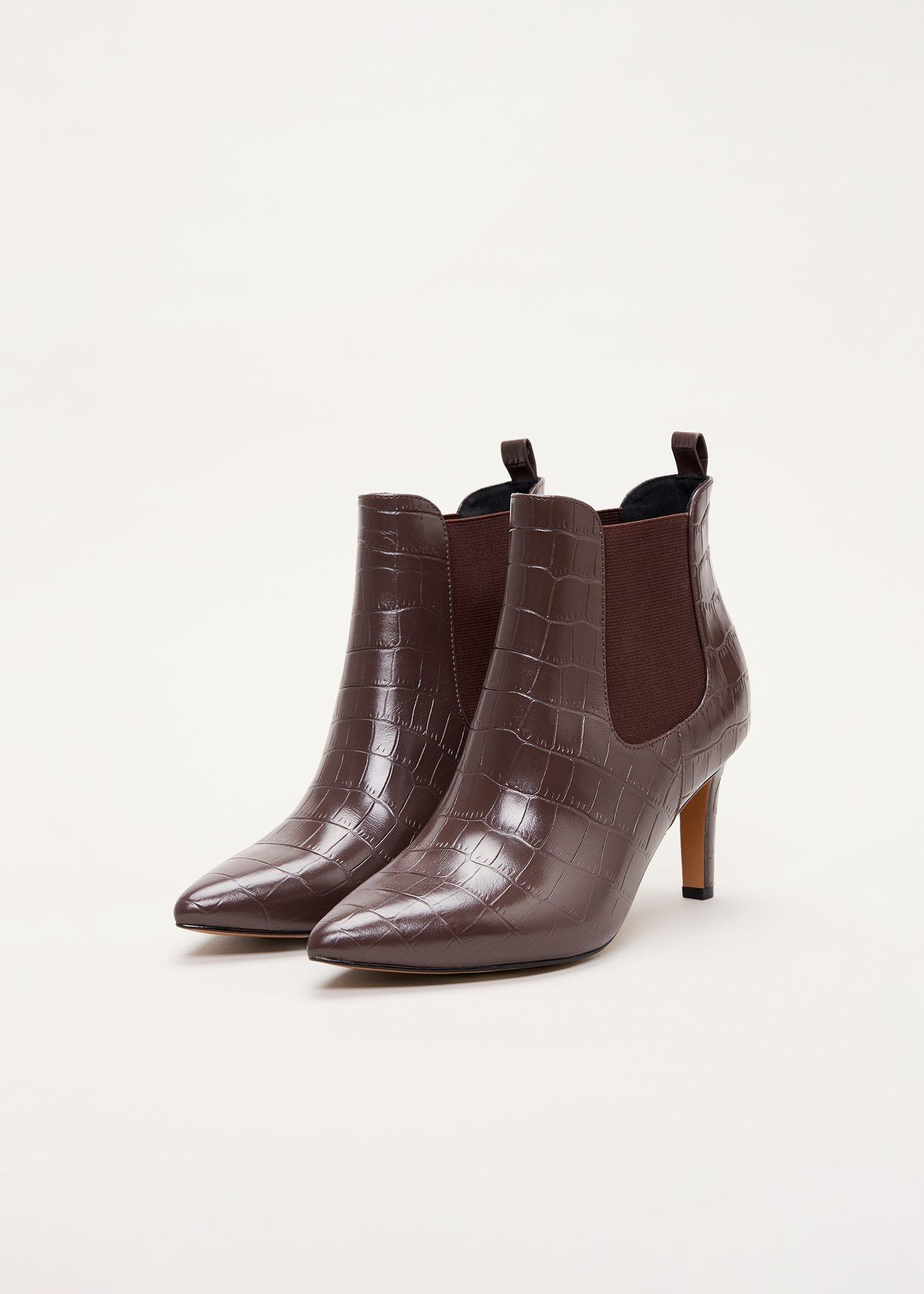 Leather Textured Heeled Ankle Boot