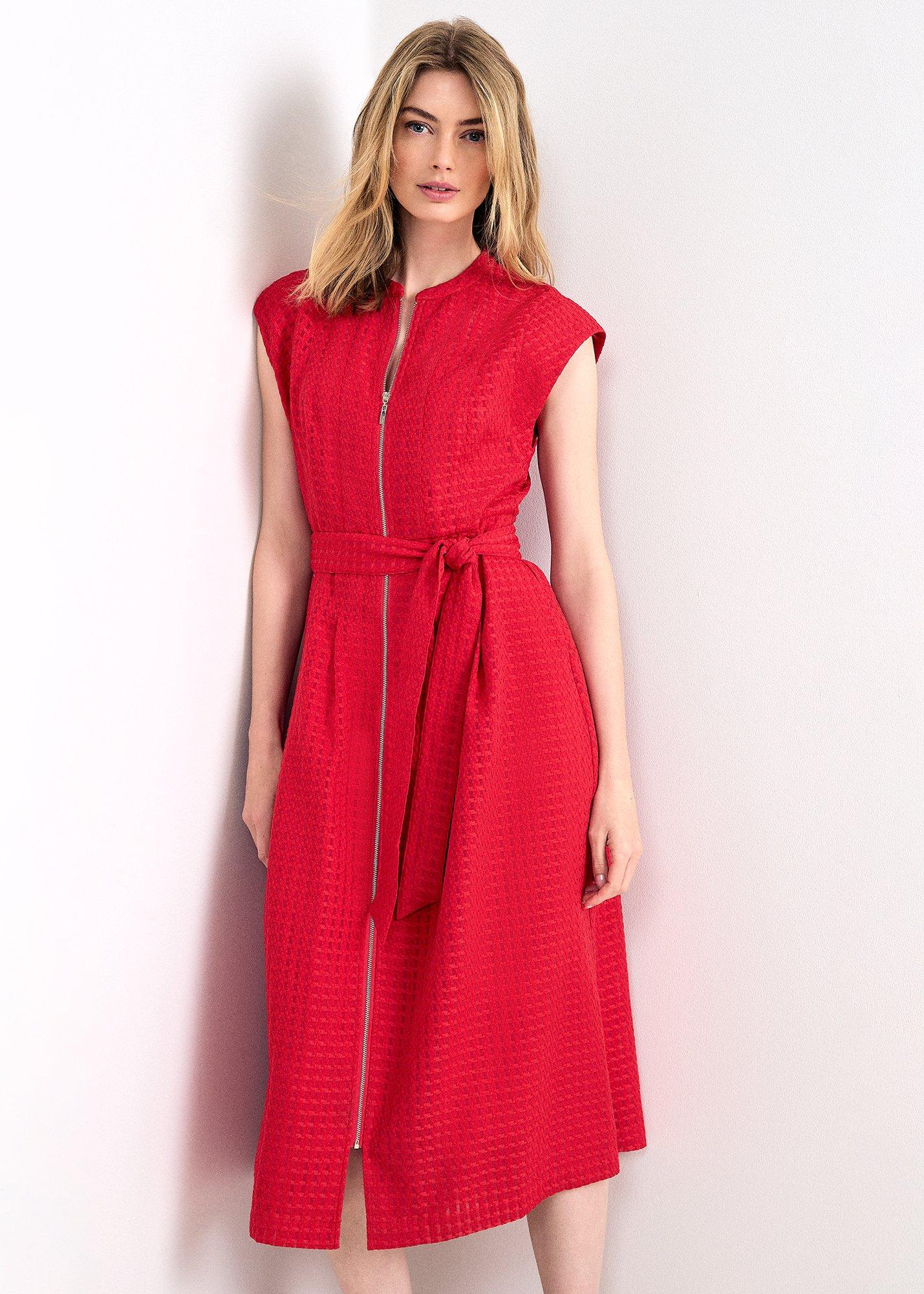 Elvira Red Textured Seamed Detail Dress