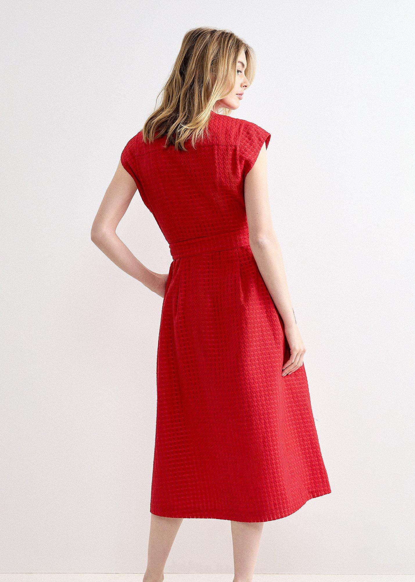 Elvira Red Textured Seamed Detail Dress