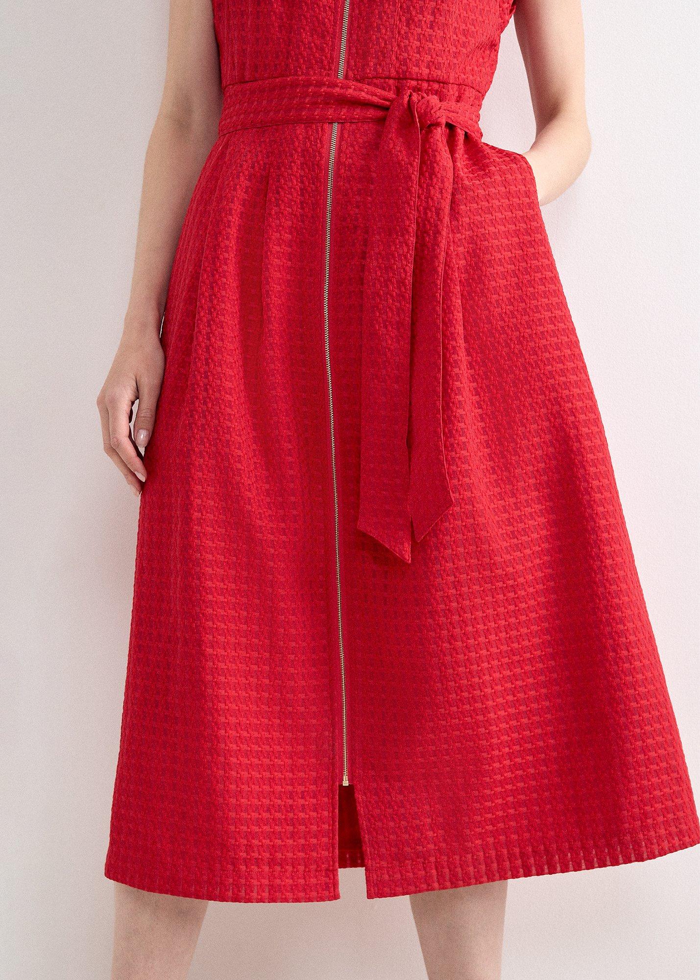 elvira-red-textured-seamed-detail-dress
