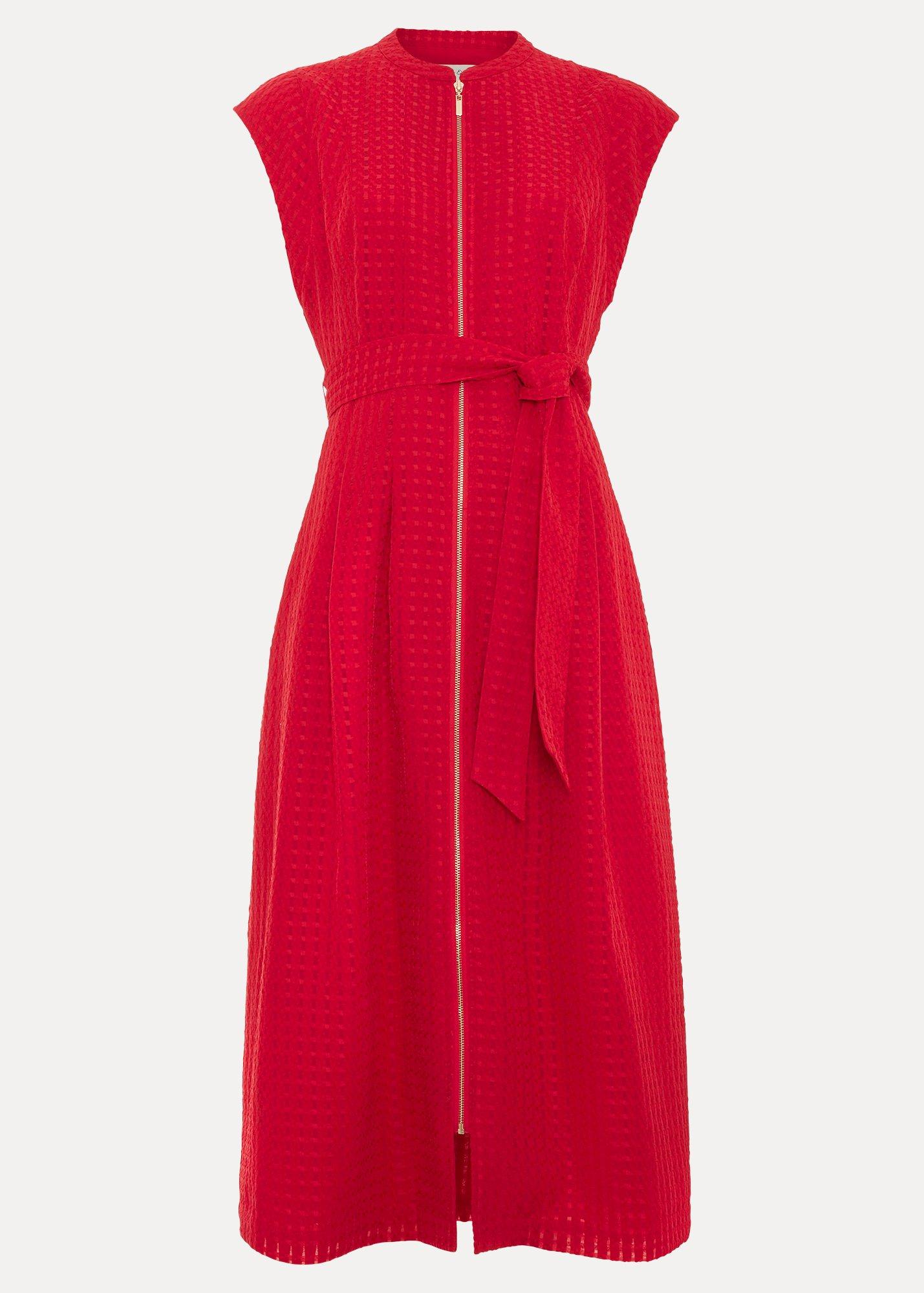 elvira-red-textured-seamed-detail-dress