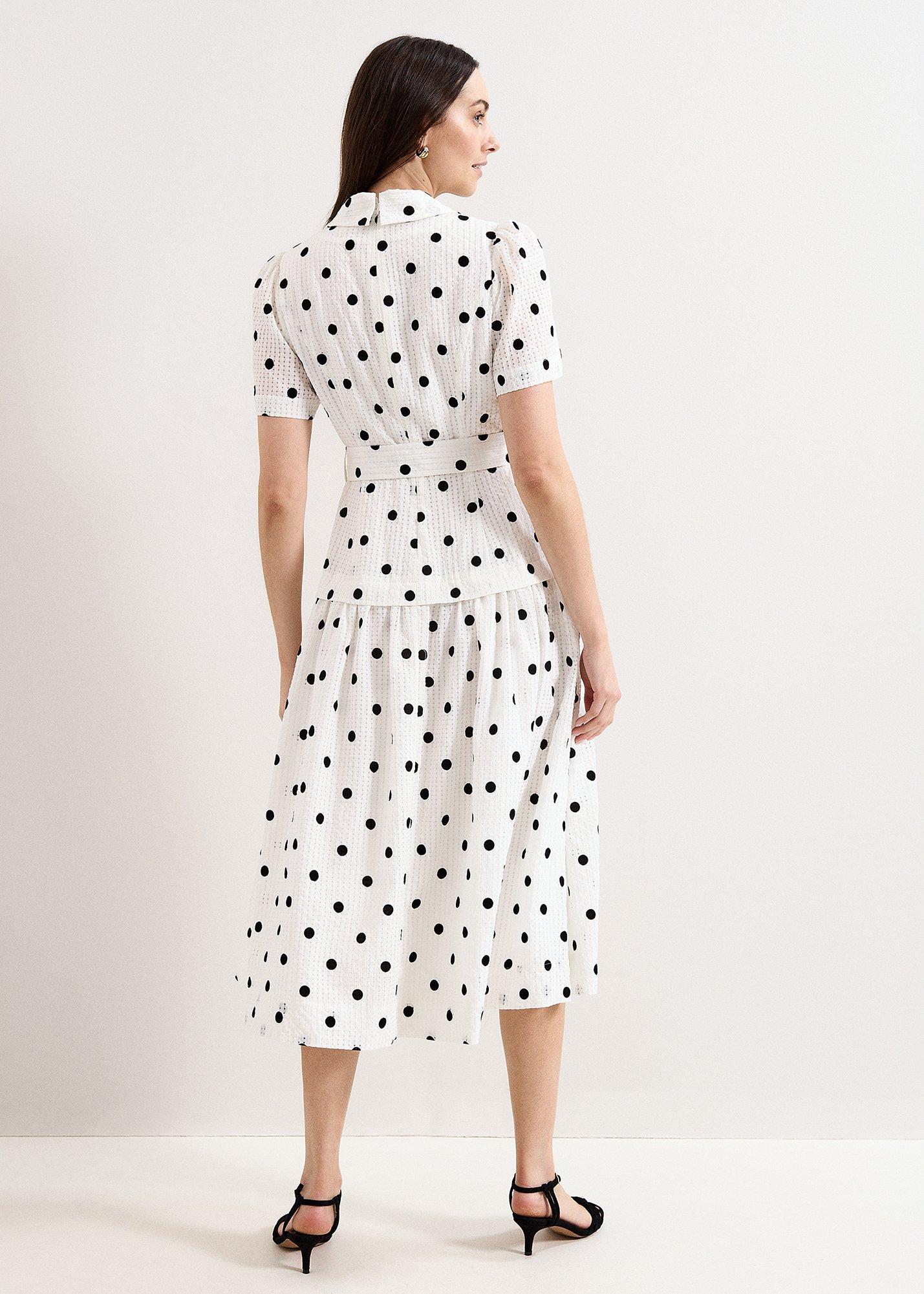 Adele Black and Ivory Spot Textured Swing Dress
