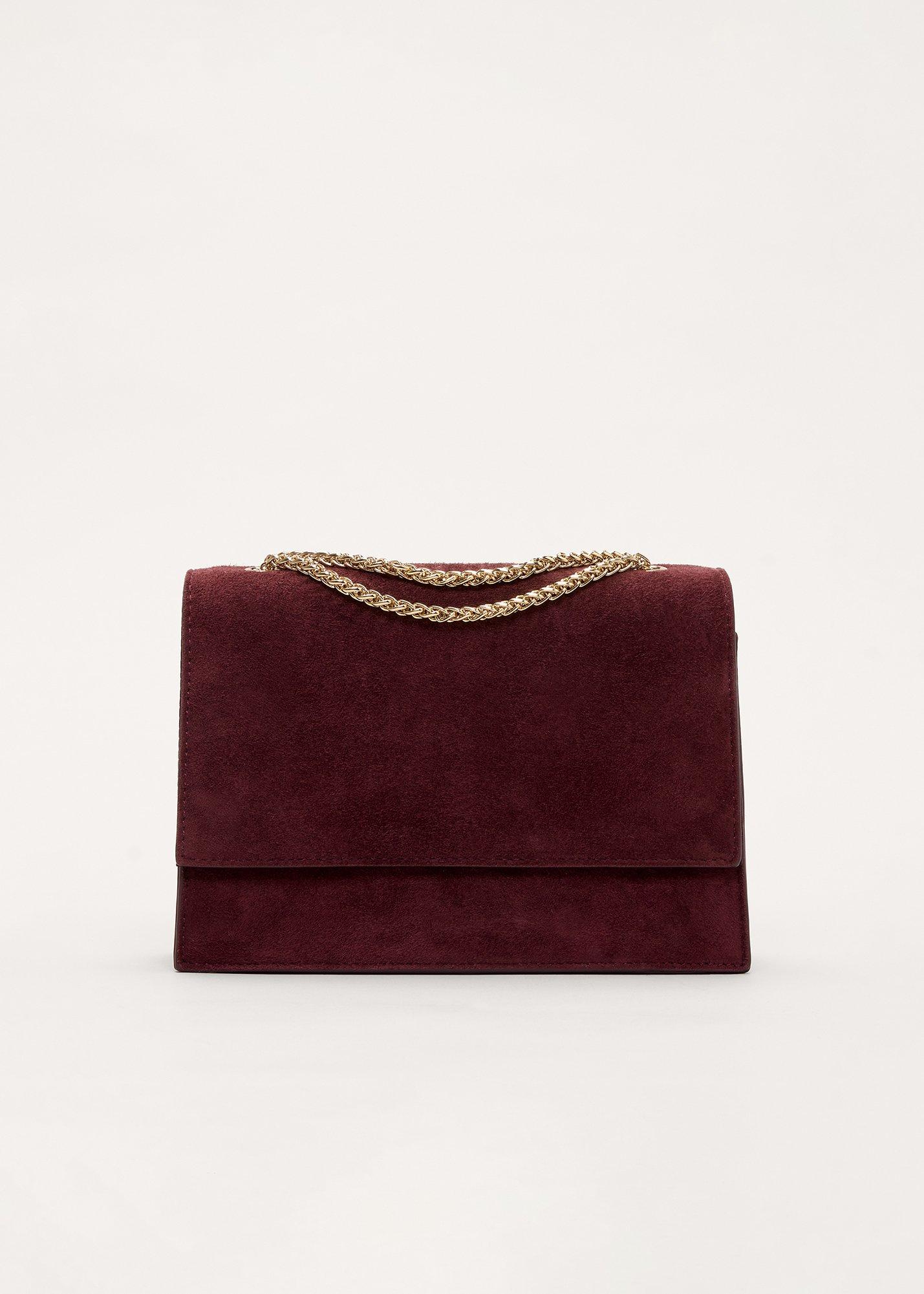 Suede Chain Handle Clutch Bag