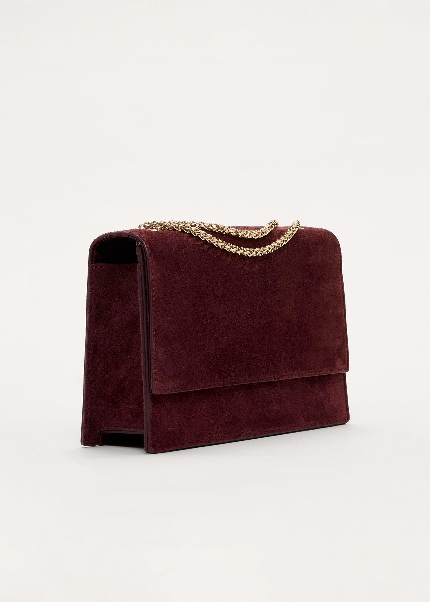 Suede Chain Handle Clutch Bag