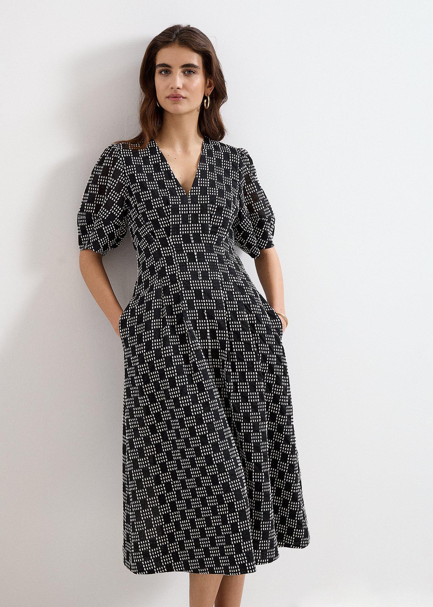 Yasmine Check Textured Midi Dress