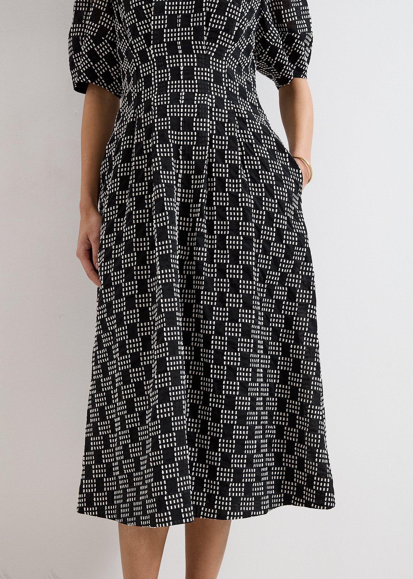Yasmine Check Textured Midi Dress