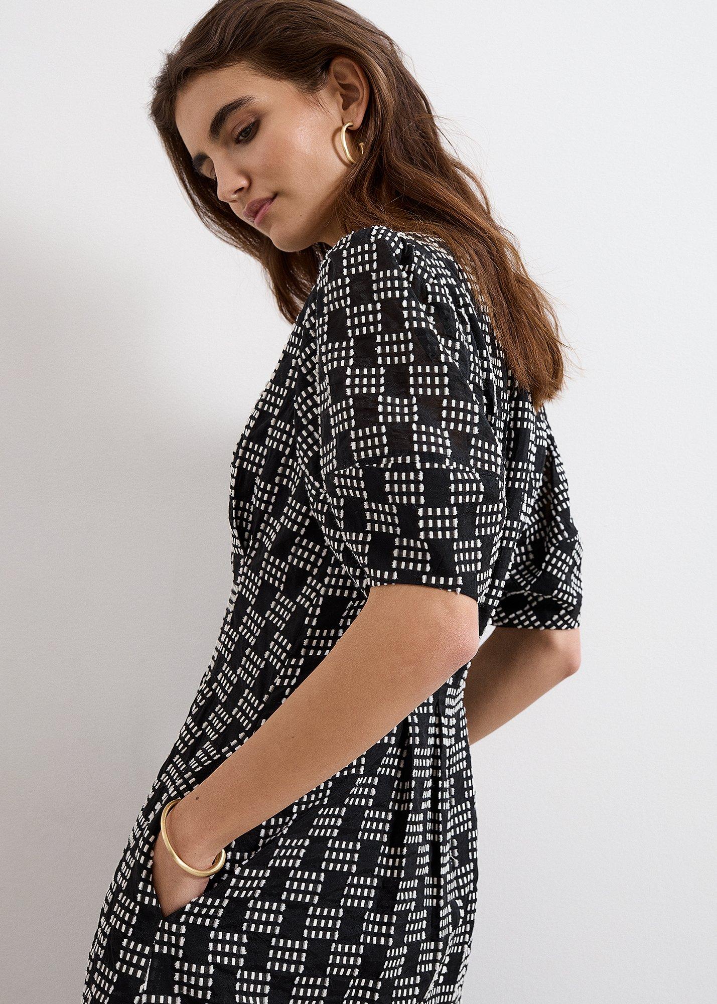 Yasmine Check Textured Midi Dress