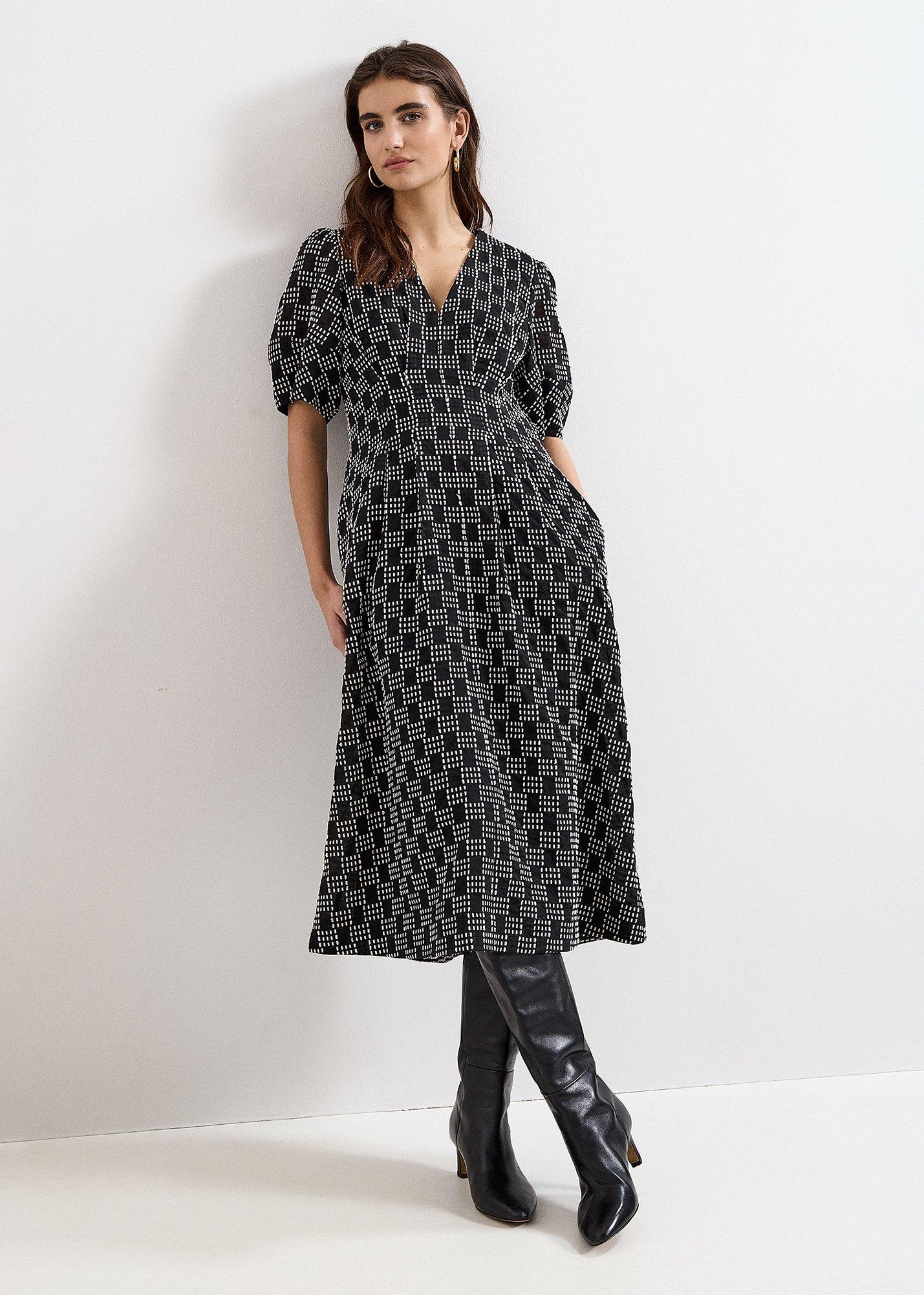 Yasmine Check Textured Midi Dress