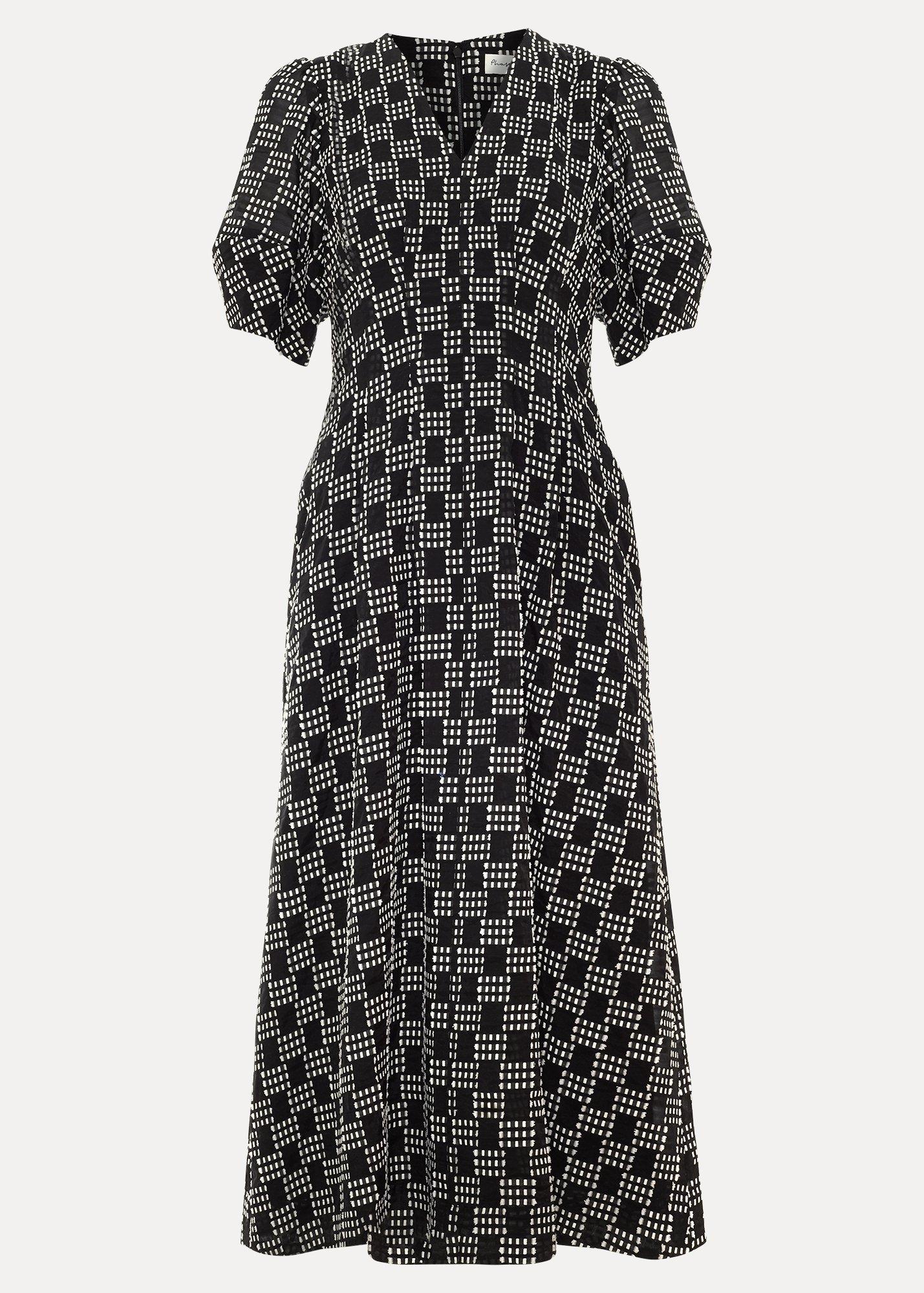 Yasmine Check Textured Midi Dress