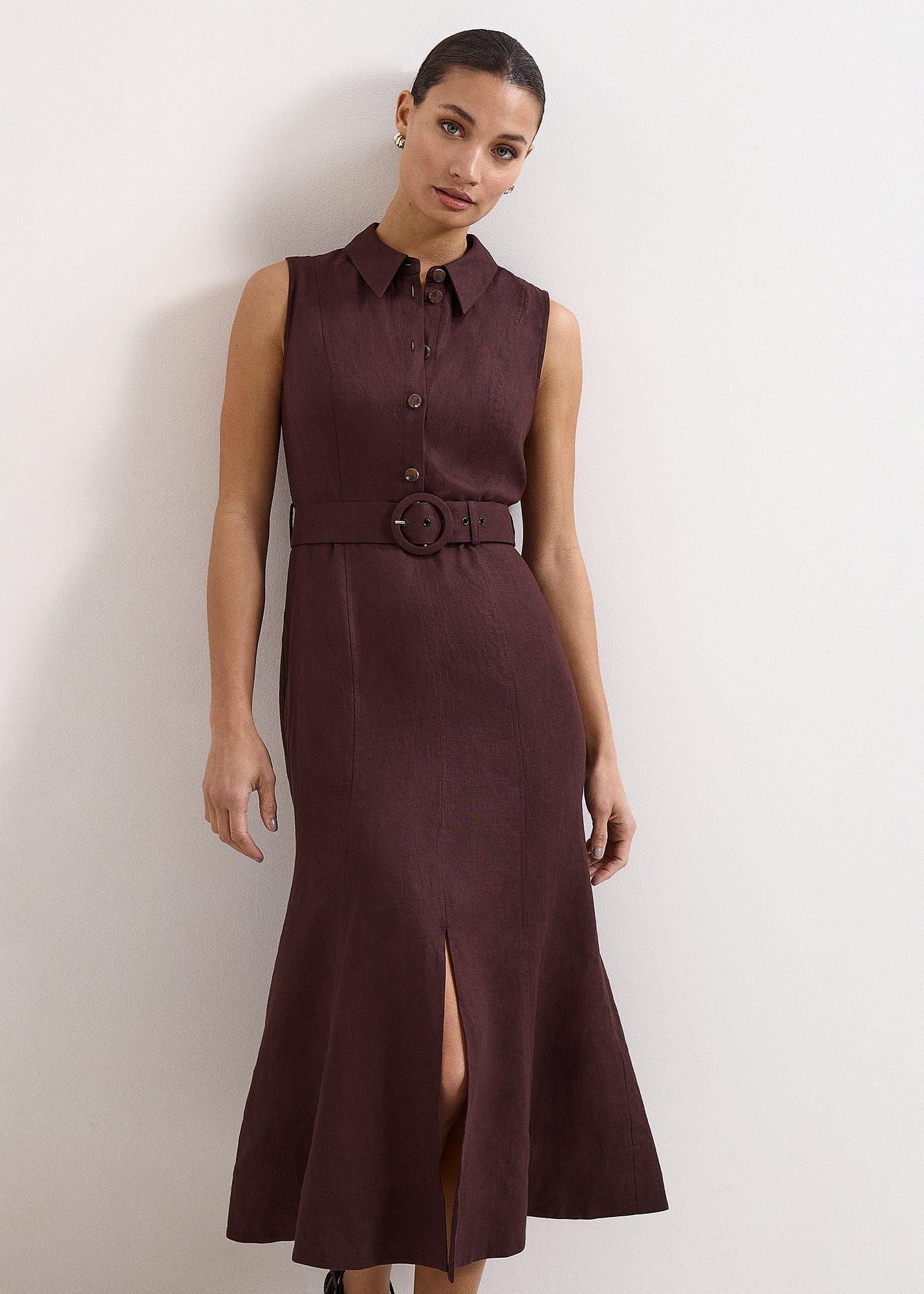 Elspeth Brown Linen Midi Dress