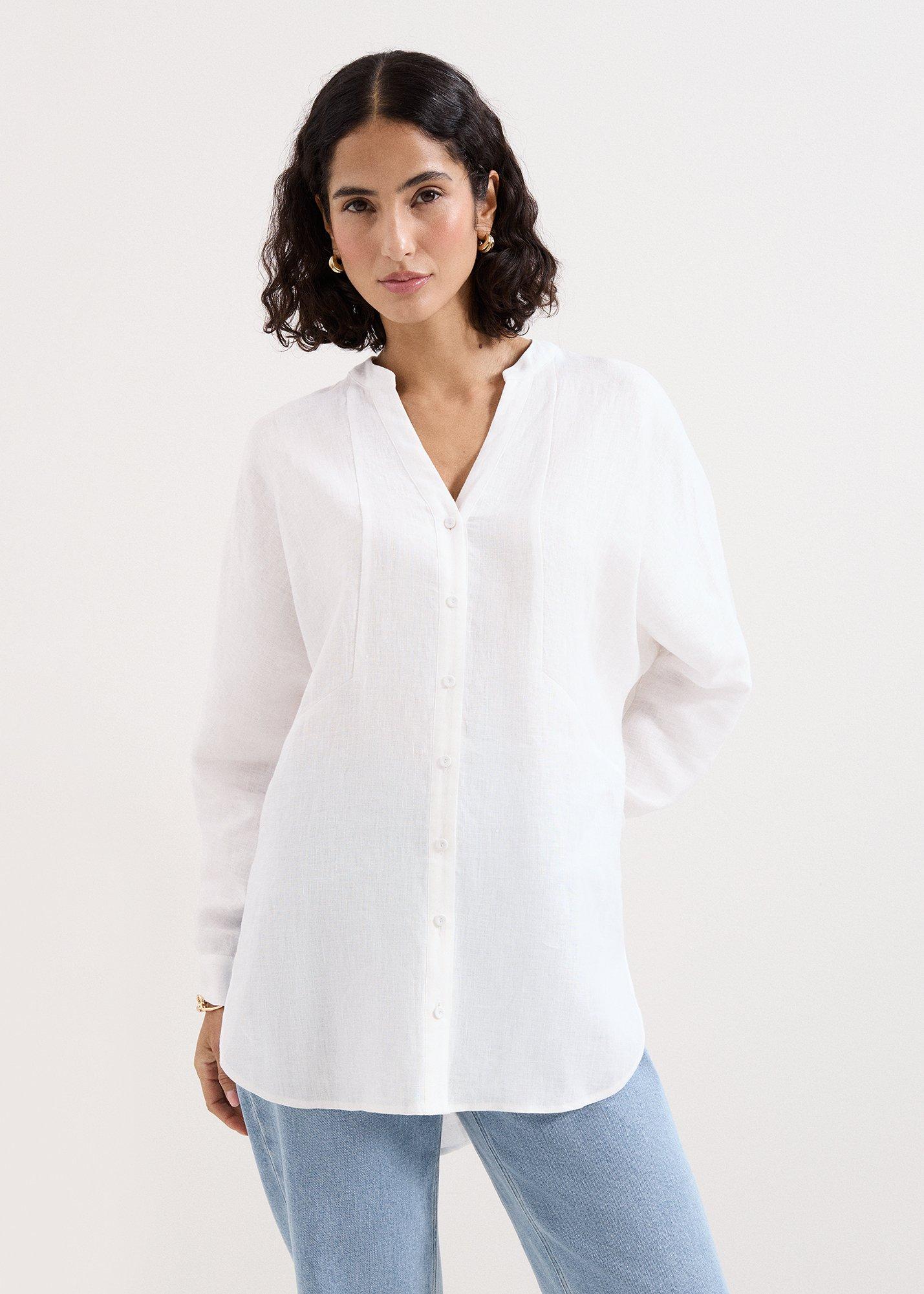 Mathilde White Linen Longline Shirt