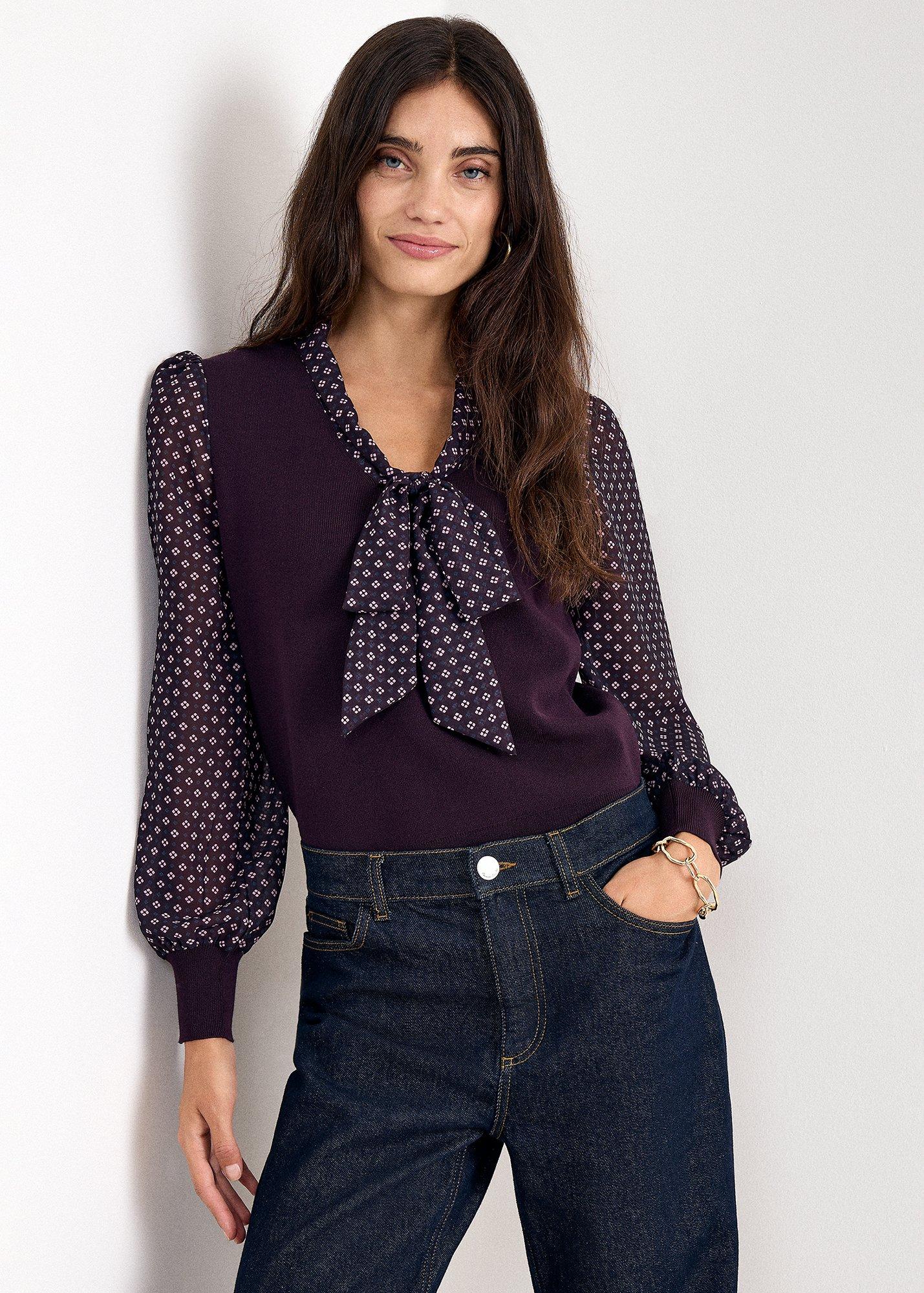 Ellen Woven Sleeve Print Knitted Top